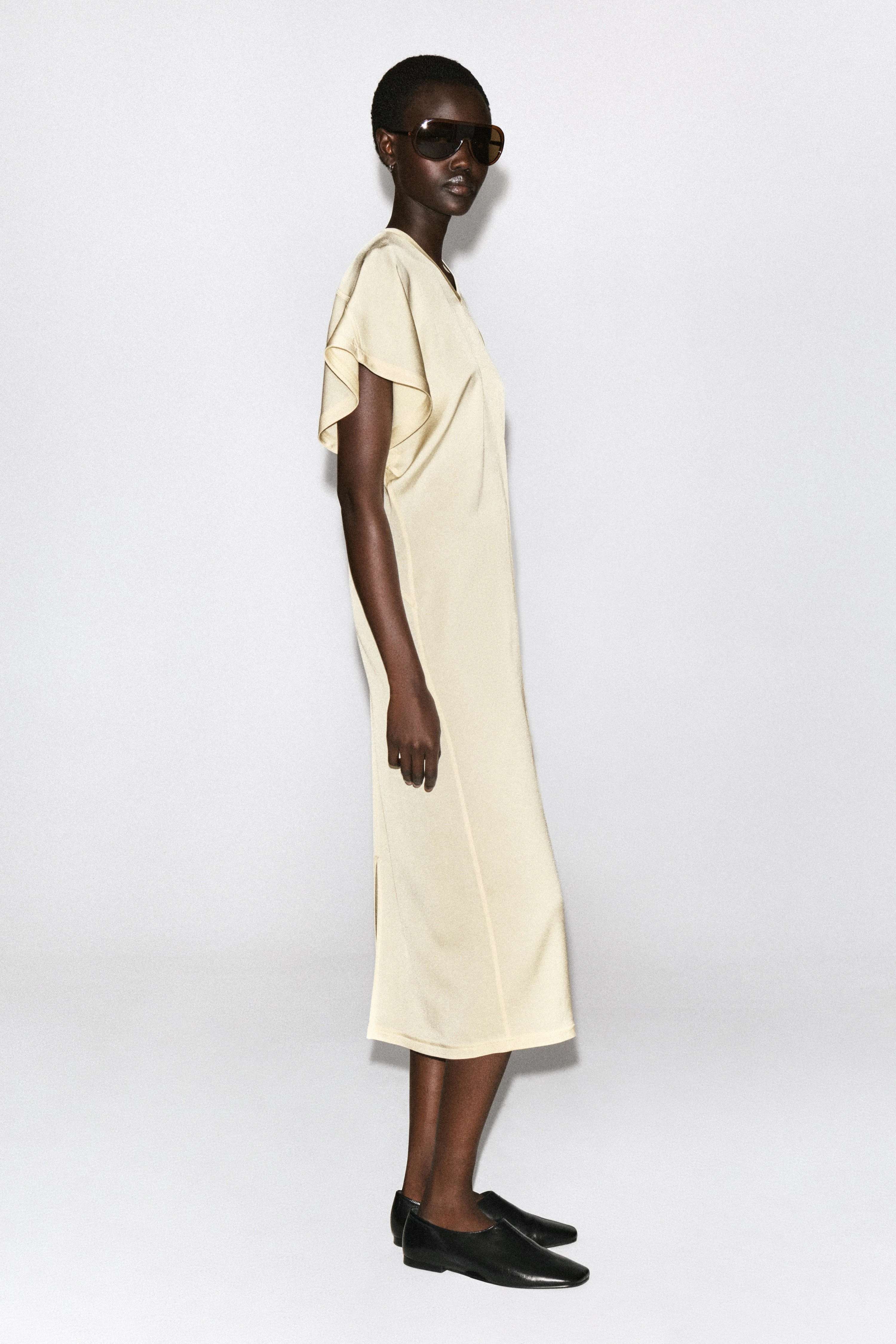 DRAPED V-NECK CREPE MIDI DRESS - 5