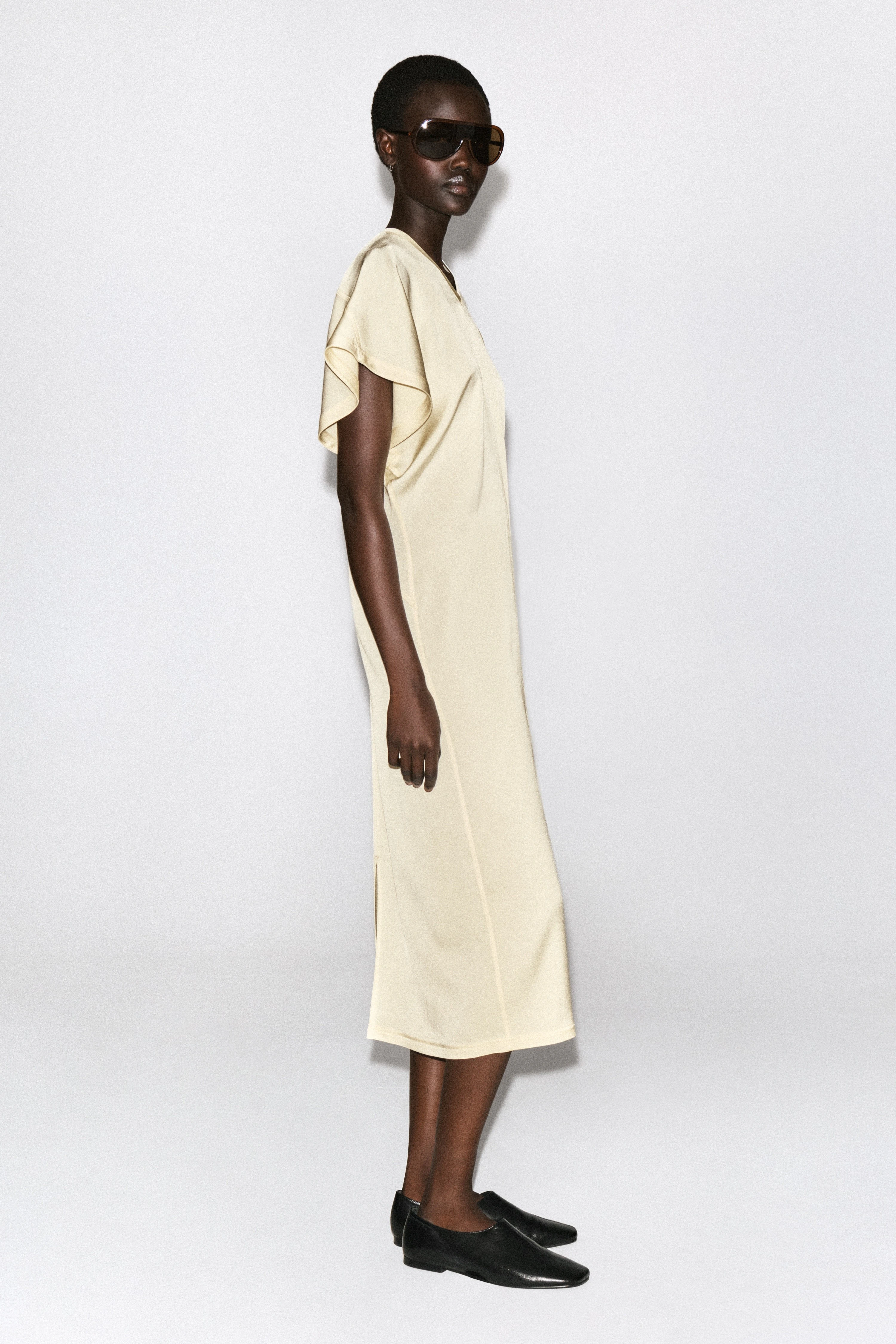 DRAPED V-NECK CREPE MIDI DRESS - 5