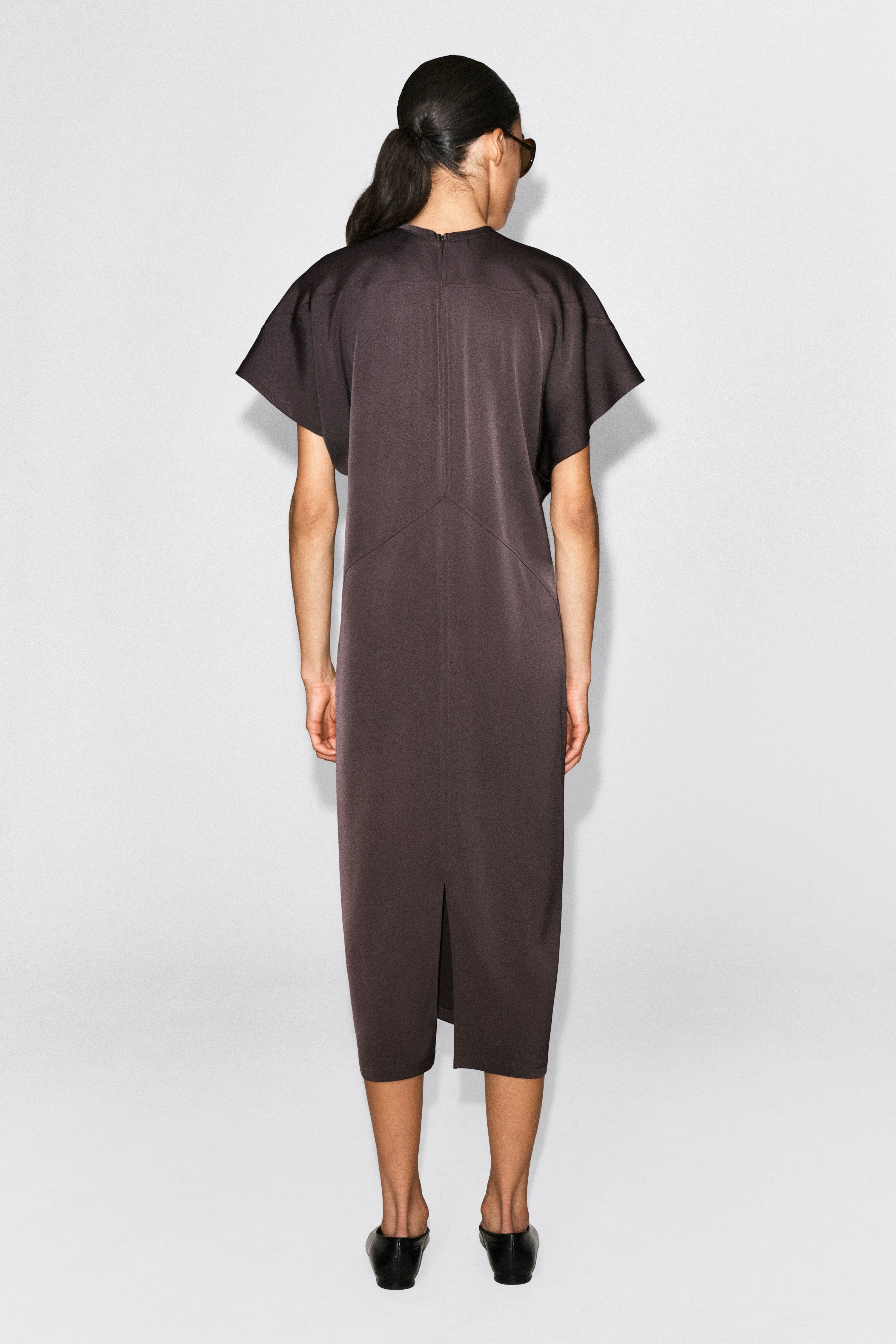 DRAPED V-NECK CREPE MIDI DRESS - 2