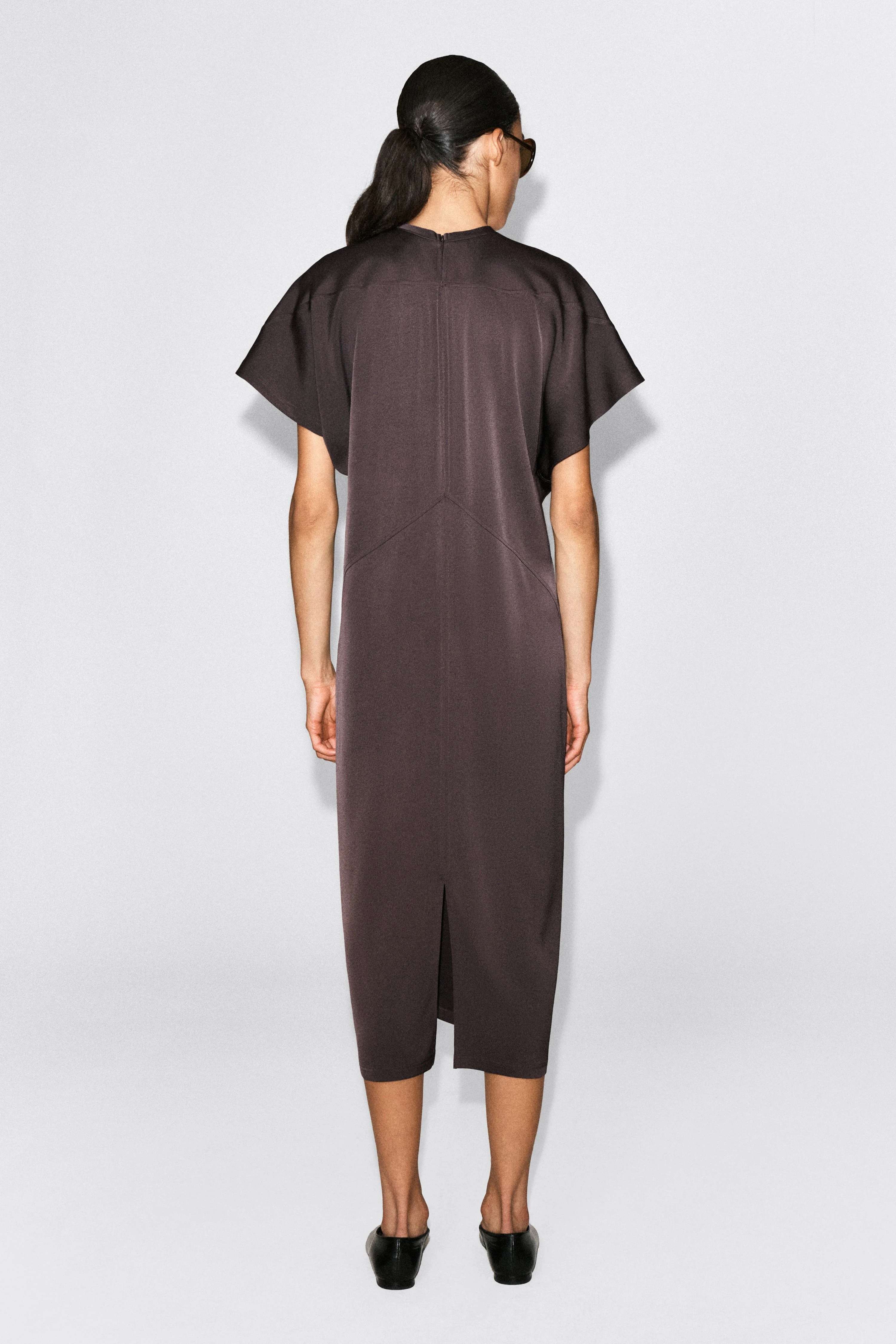 DRAPED V-NECK CREPE MIDI DRESS - 2