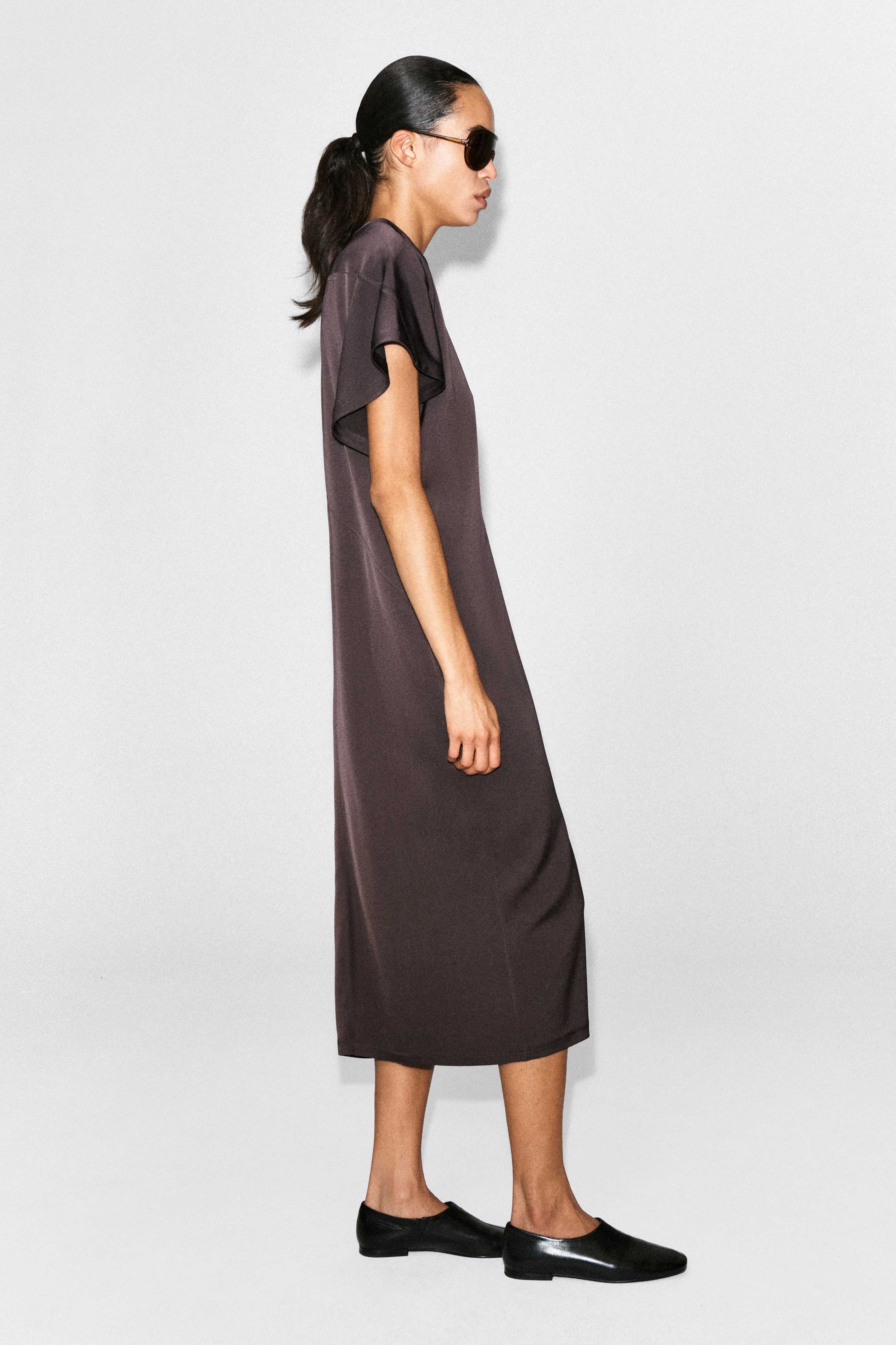 DRAPED V-NECK CREPE MIDI DRESS - 4