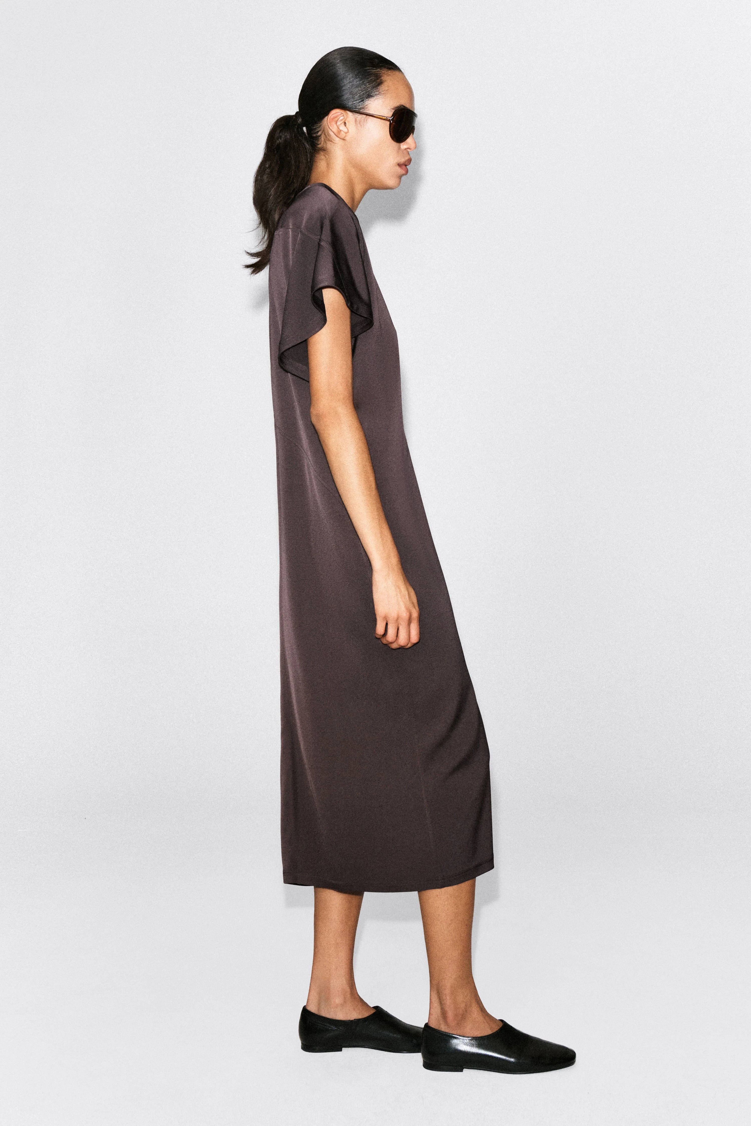 DRAPED V-NECK CREPE MIDI DRESS - 4