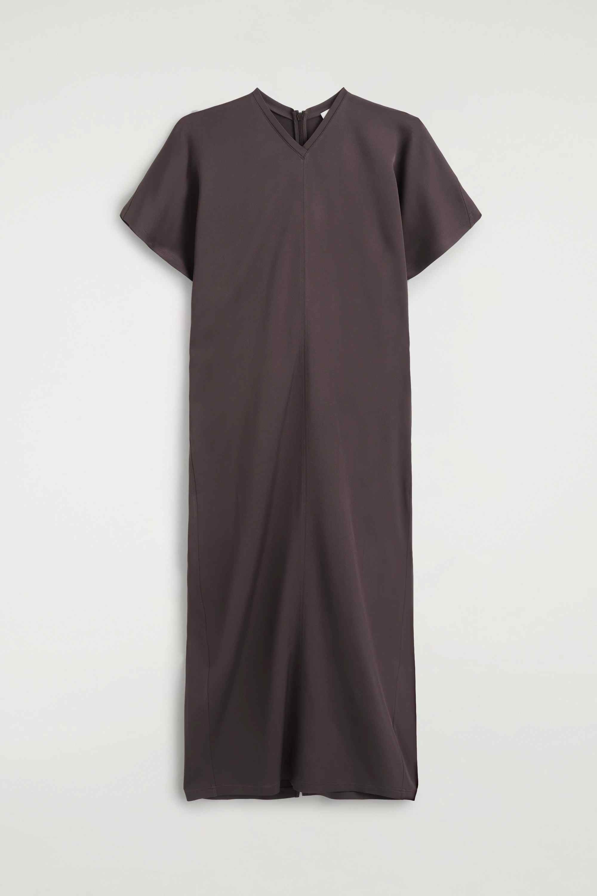 DRAPED V-NECK CREPE MIDI DRESS - 6