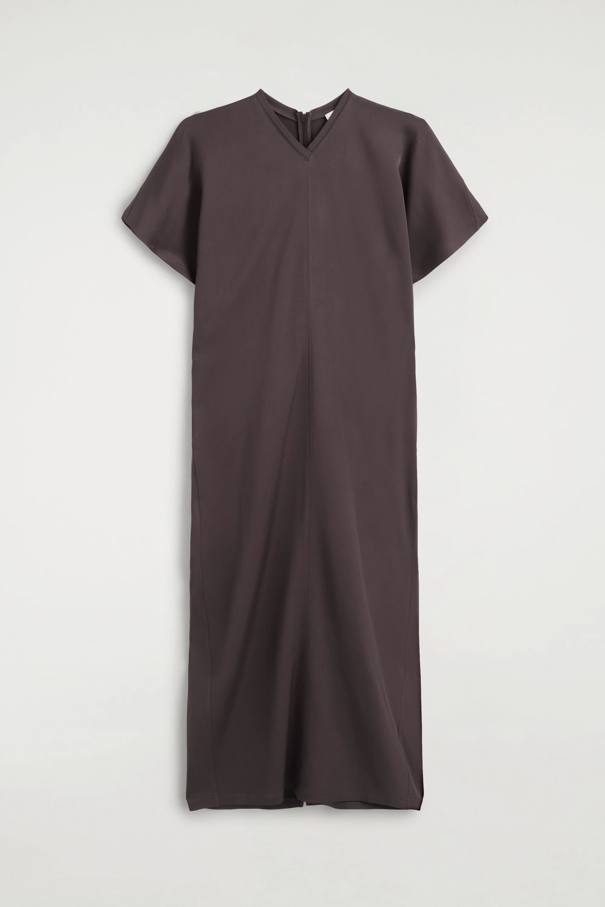 DRAPED V-NECK CREPE MIDI DRESS - 6