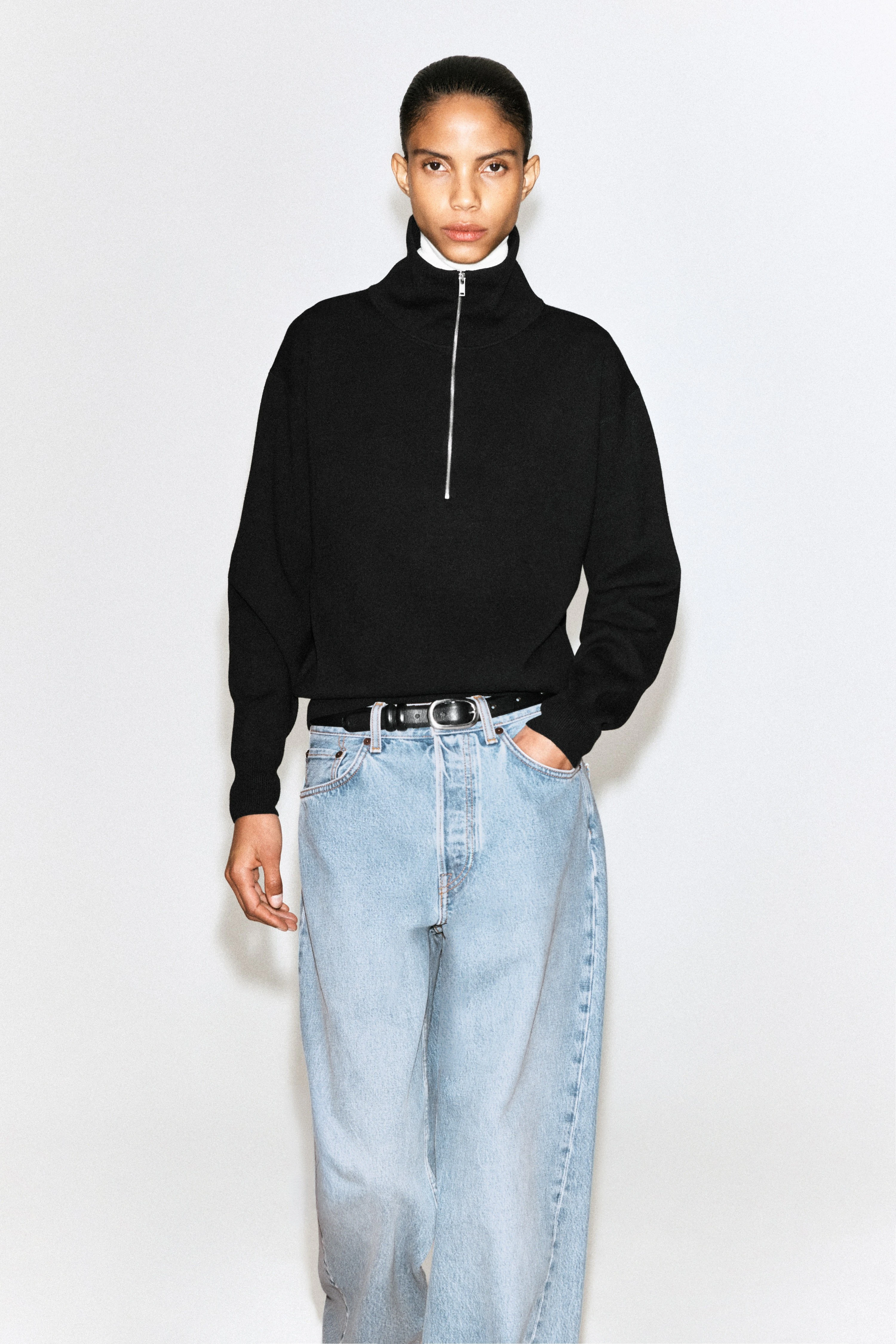 FUNNEL-NECK HALF-ZIP KNITTED JUMPER - 1
