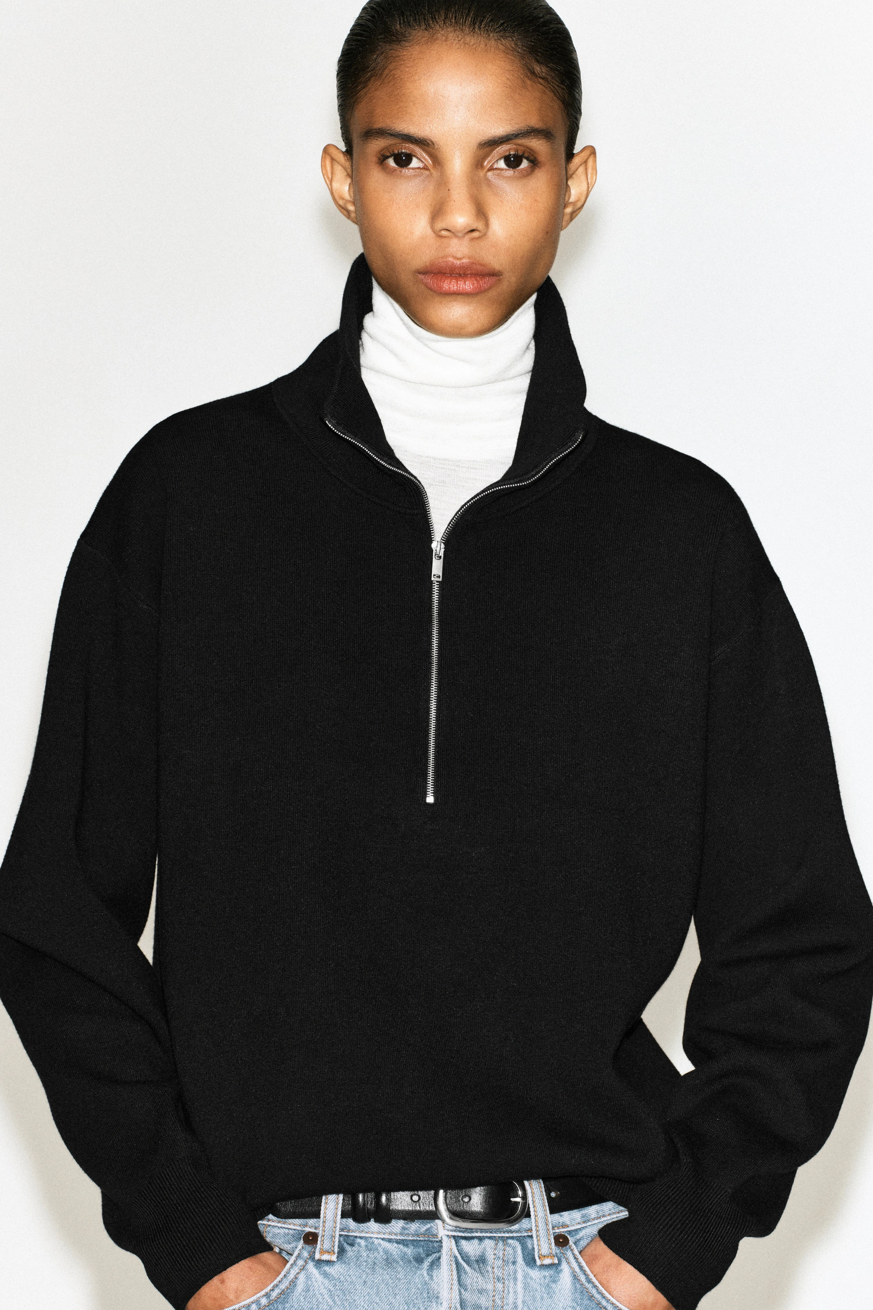 FUNNEL-NECK HALF-ZIP KNITTED JUMPER - 6
