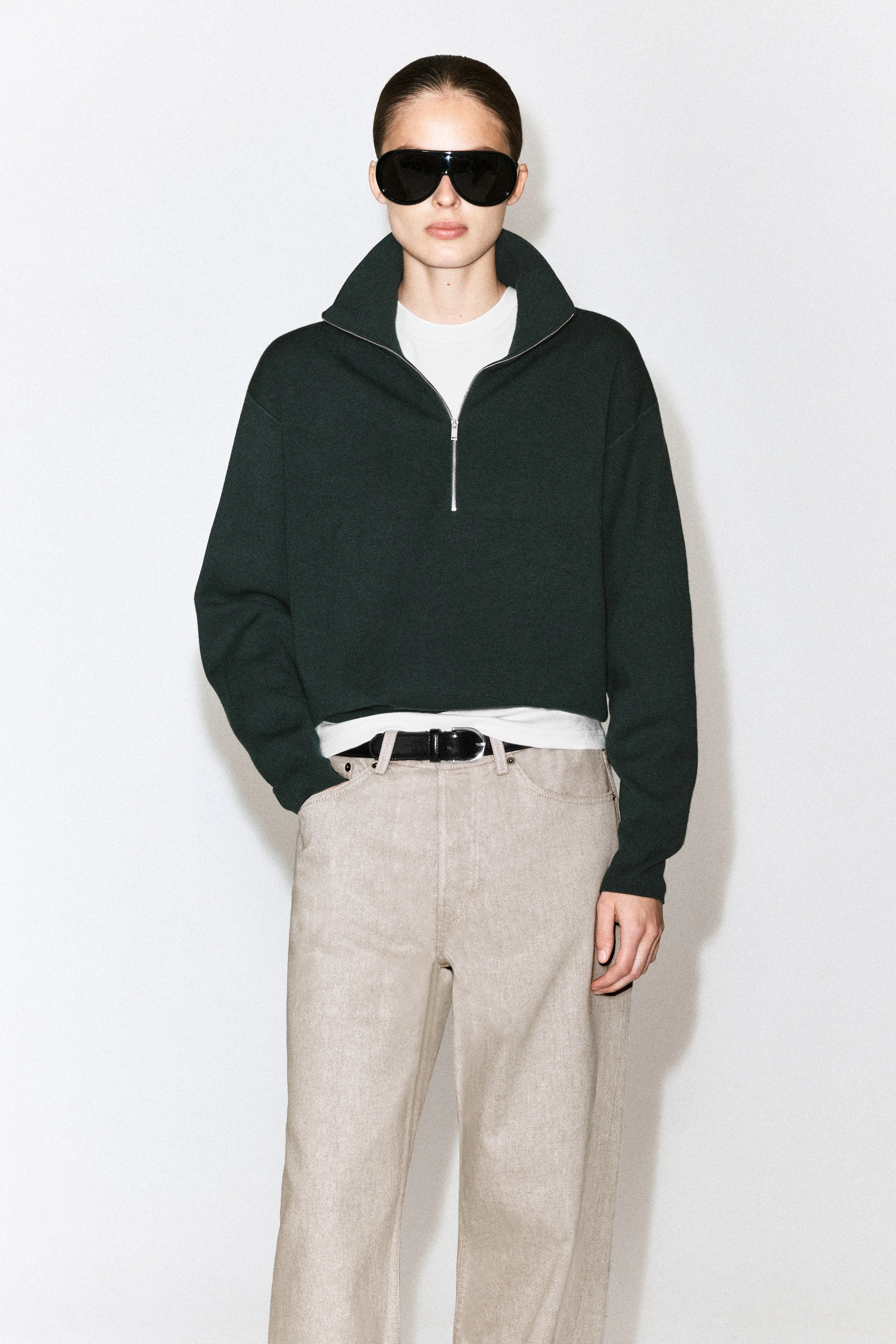 FUNNEL-NECK HALF-ZIP KNITTED JUMPER - 1
