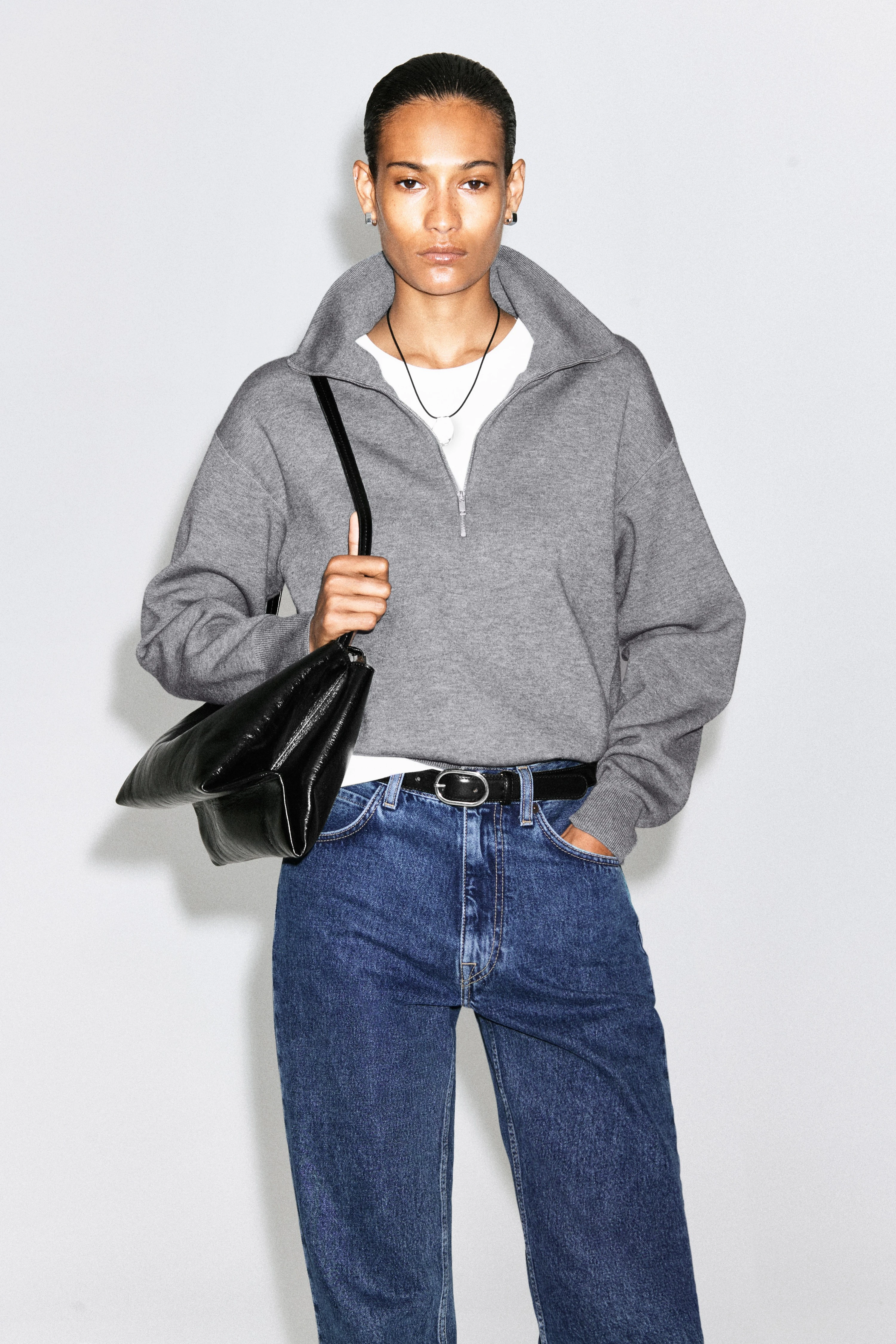 FUNNEL-NECK HALF-ZIP KNITTED JUMPER - 1