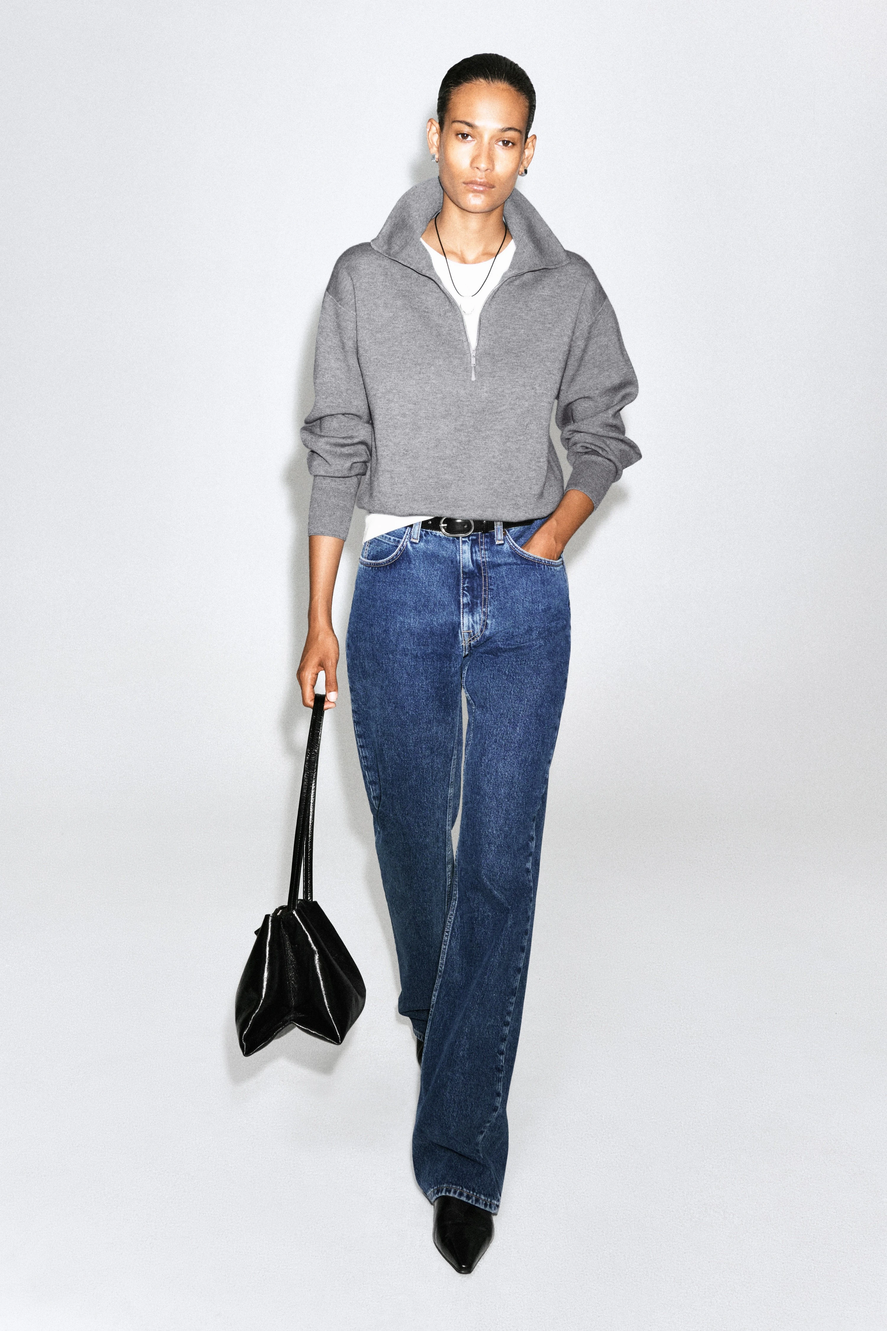 FUNNEL-NECK HALF-ZIP KNITTED JUMPER - 4