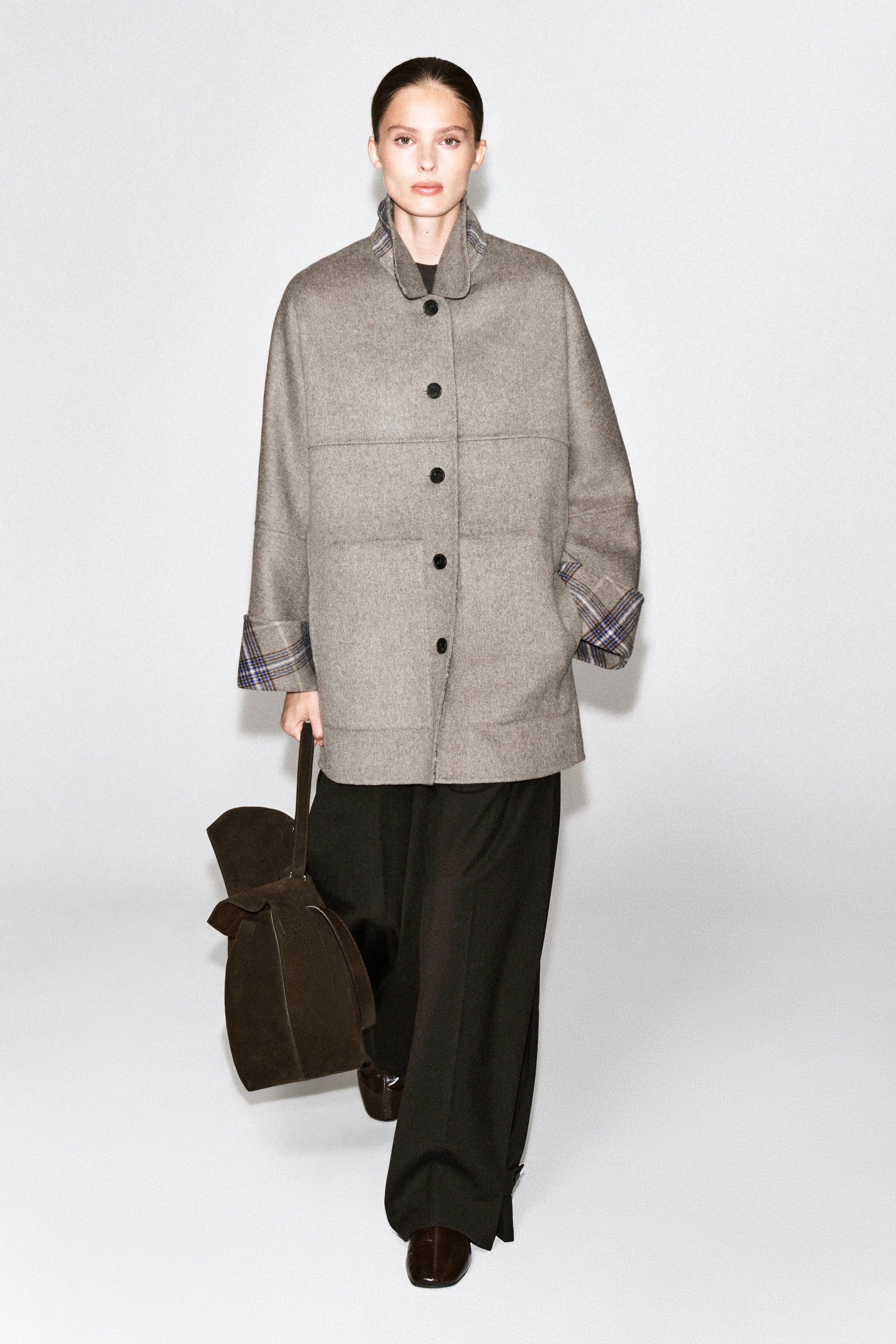 REVERSIBLE CHECKED DOUBLE-FACED WOOL-BLEND COAT - 1