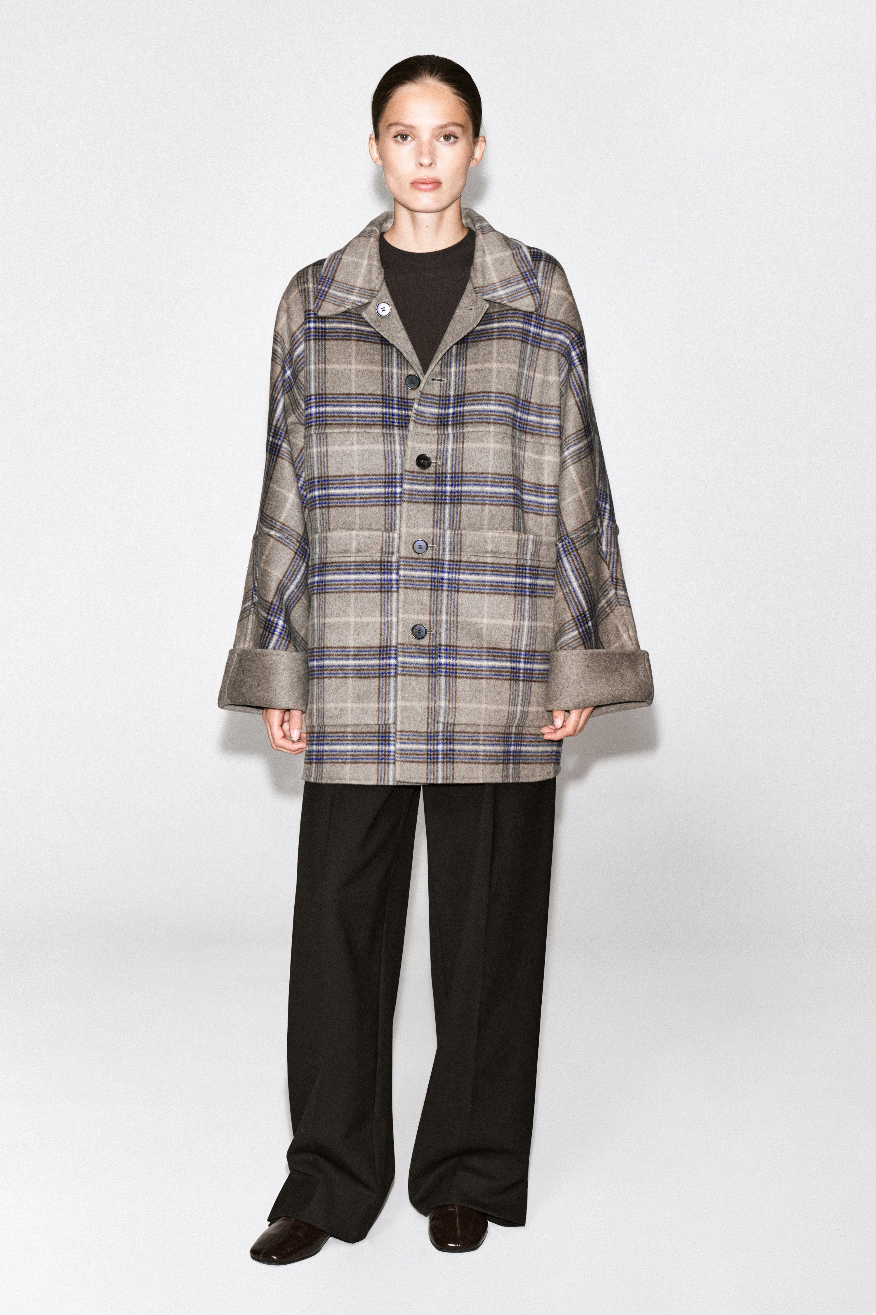 REVERSIBLE CHECKED DOUBLE-FACED WOOL-BLEND COAT - 4
