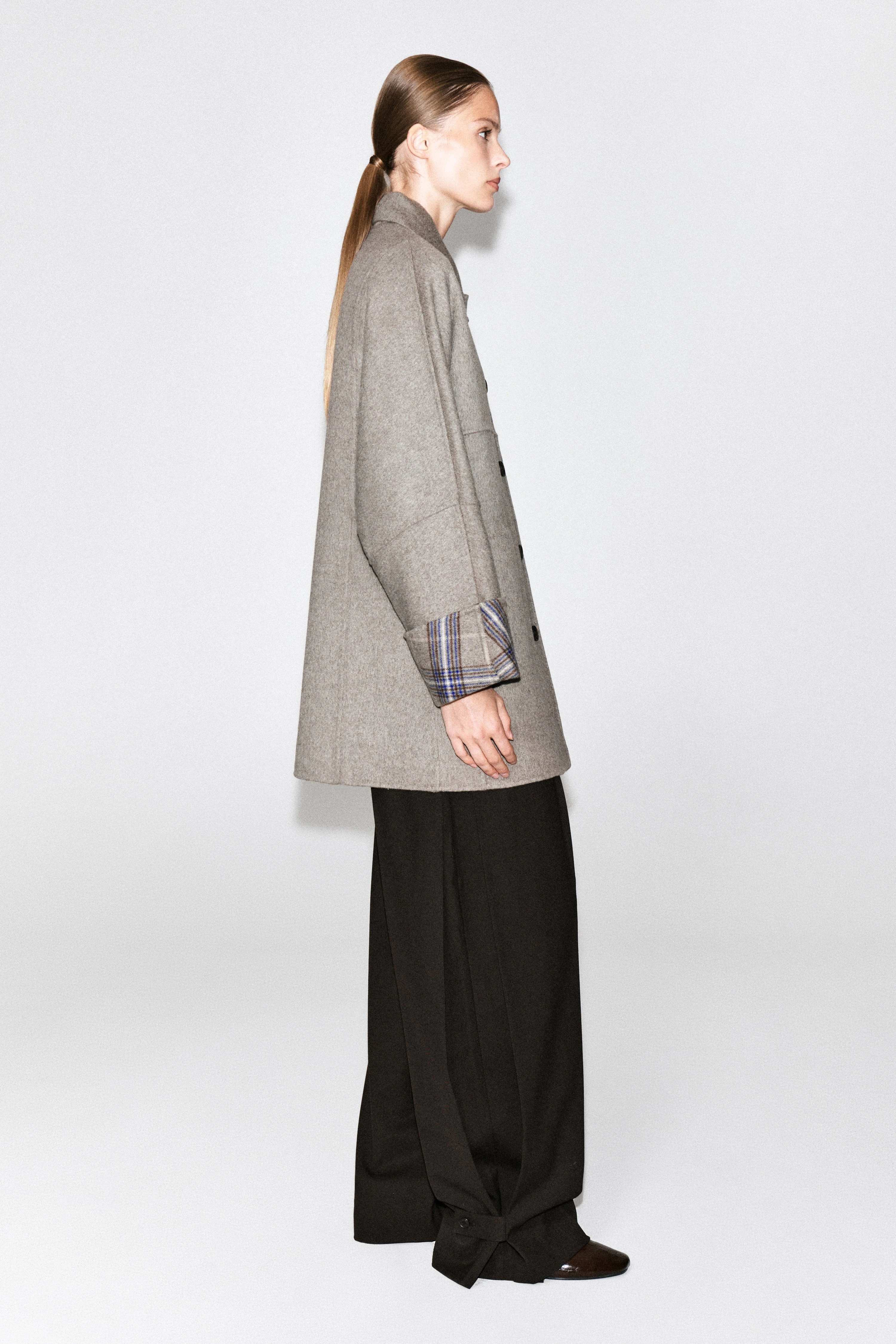 REVERSIBLE CHECKED DOUBLE-FACED WOOL-BLEND COAT - 5