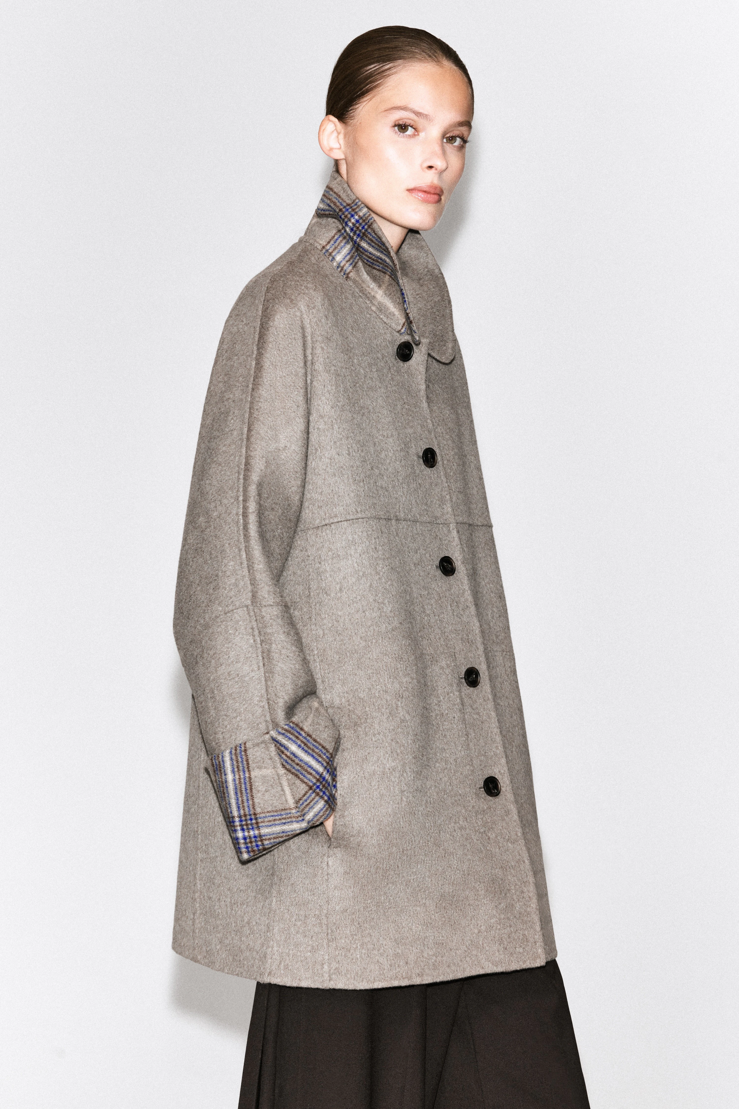 REVERSIBLE CHECKED DOUBLE-FACED WOOL-BLEND COAT - 6