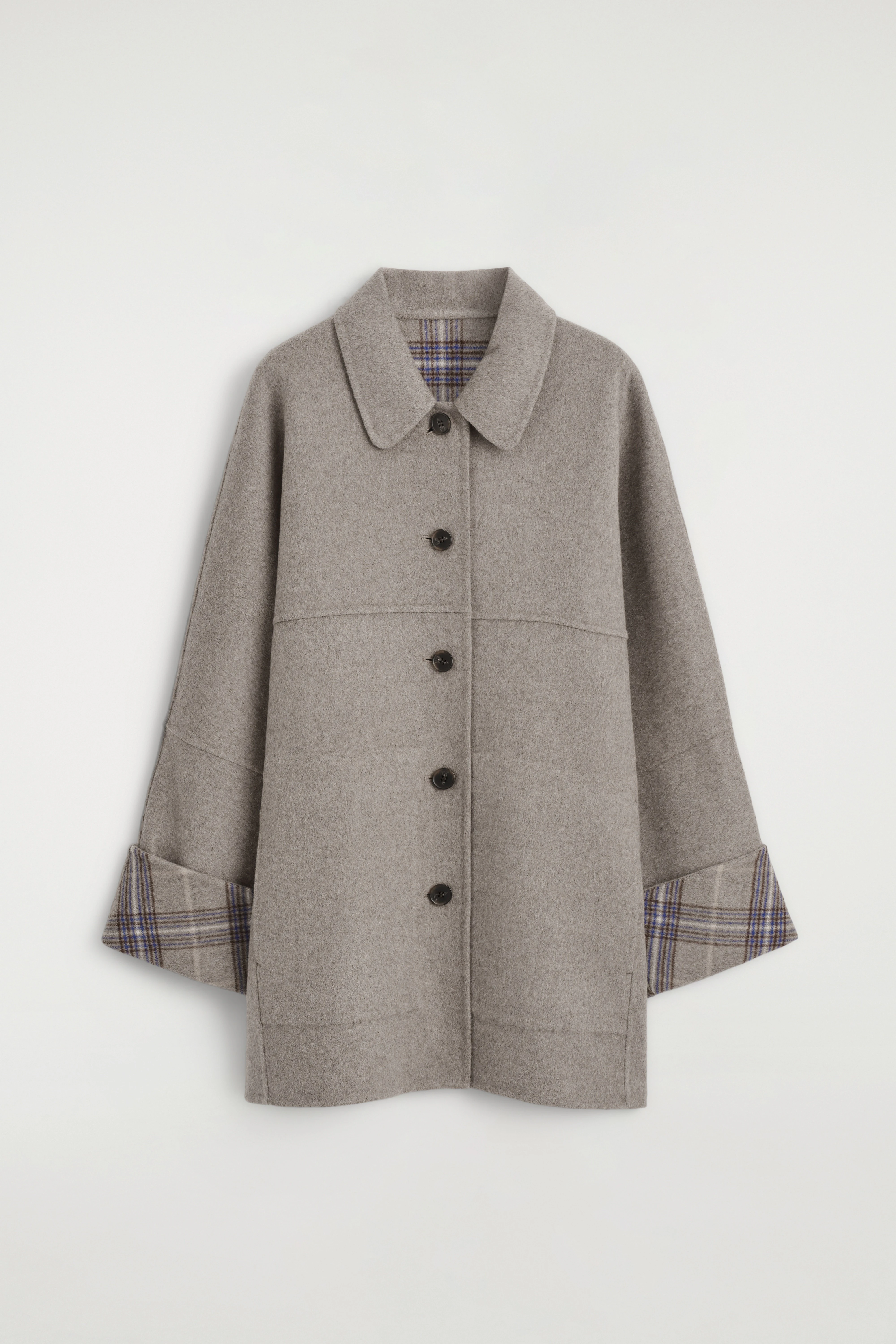 REVERSIBLE CHECKED DOUBLE-FACED WOOL-BLEND COAT - 7
