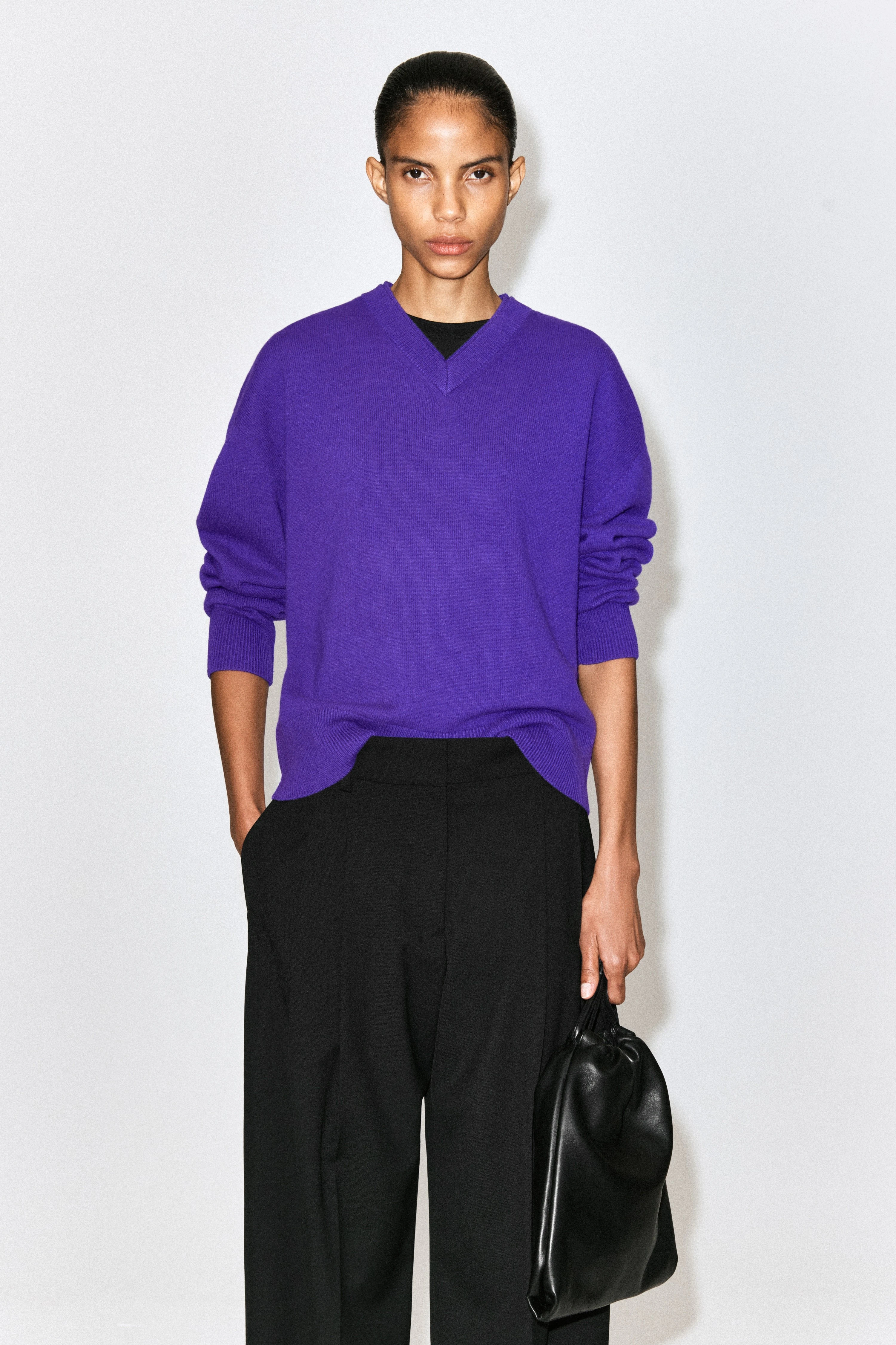 MERINO WOOL LAYERED V-NECK JUMPER - 1