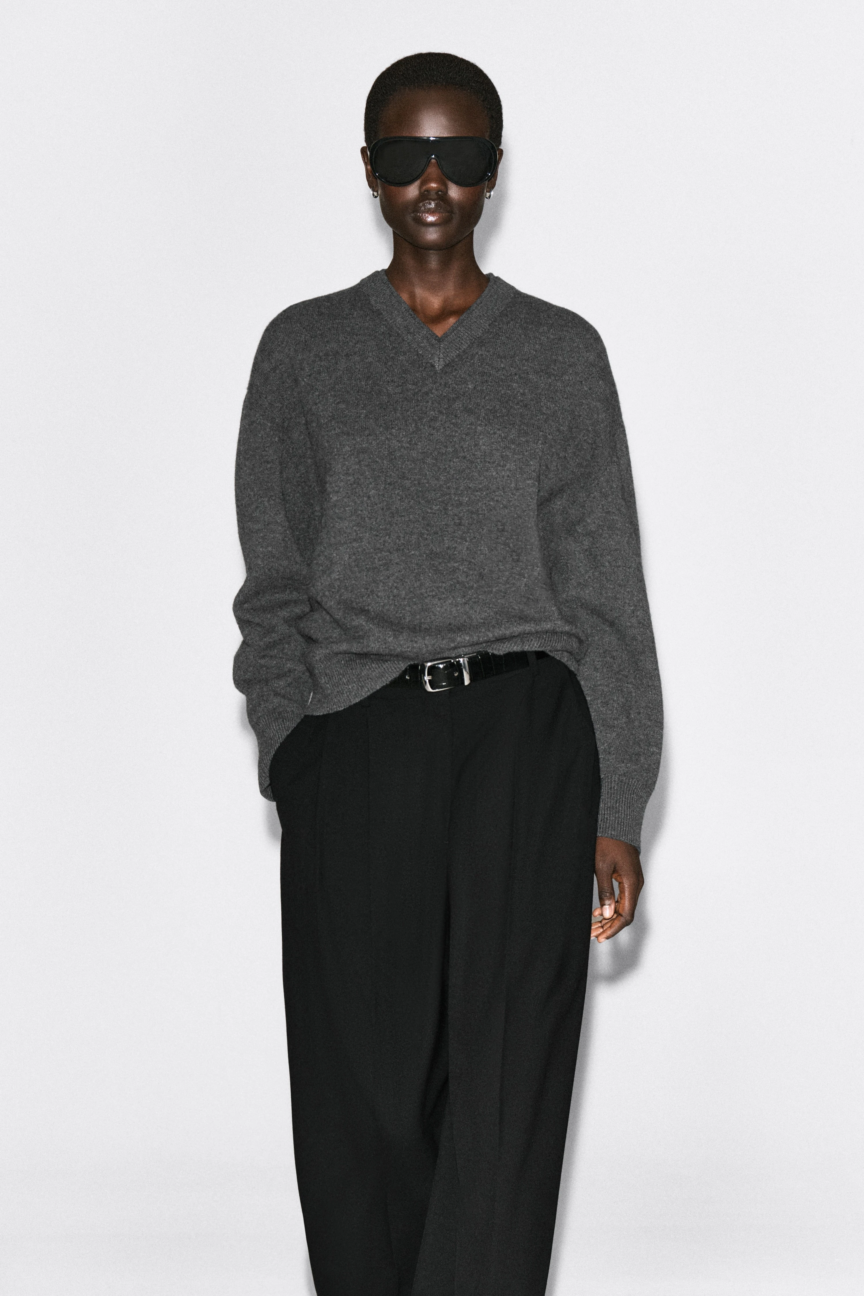MERINO WOOL LAYERED V-NECK JUMPER - 1