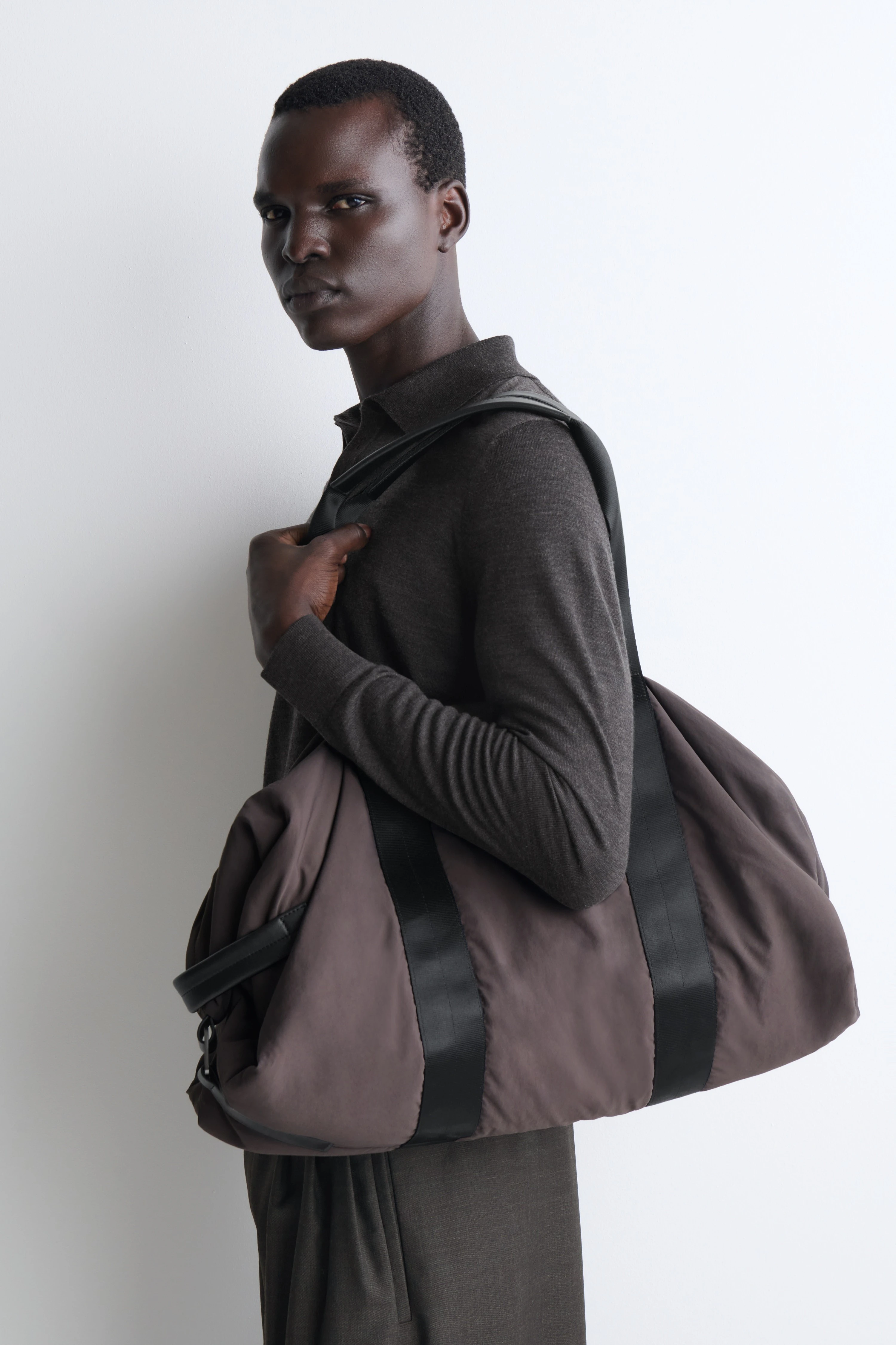 LEATHER-DETAIL DUFFLE BAG - NYLON