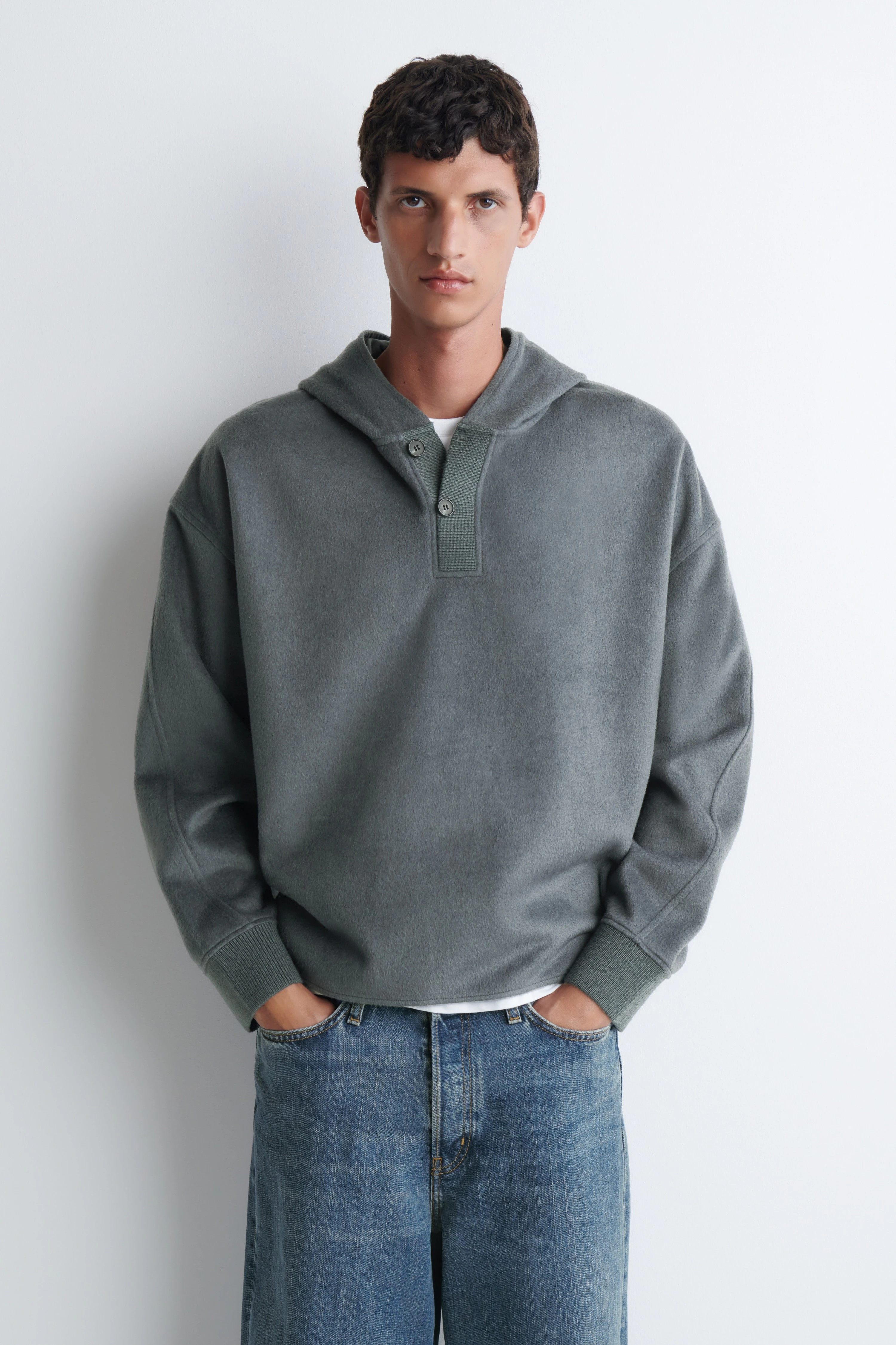 BRUSHED JERSEY HENLEY HOODIE - 1