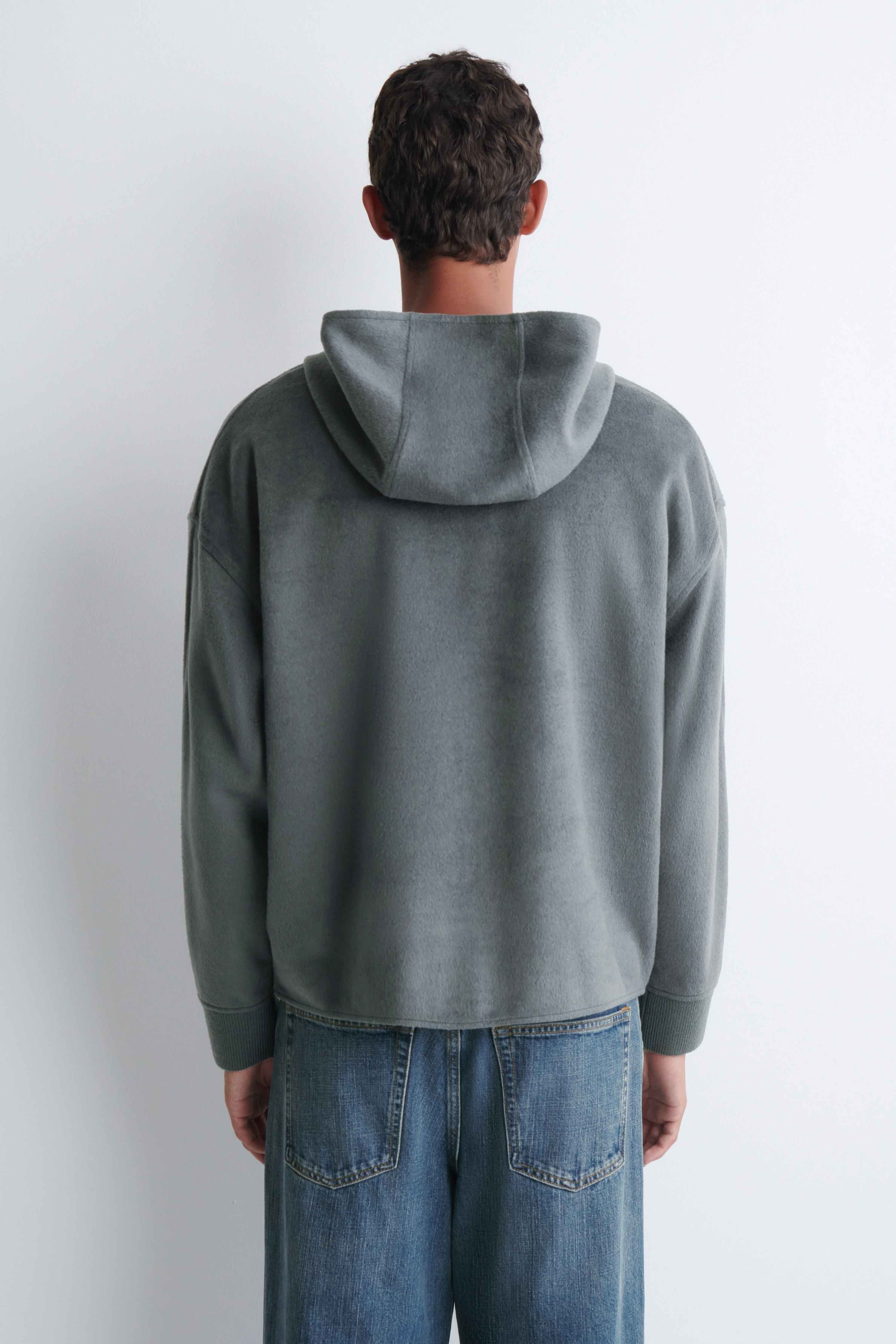 BRUSHED JERSEY HENLEY HOODIE