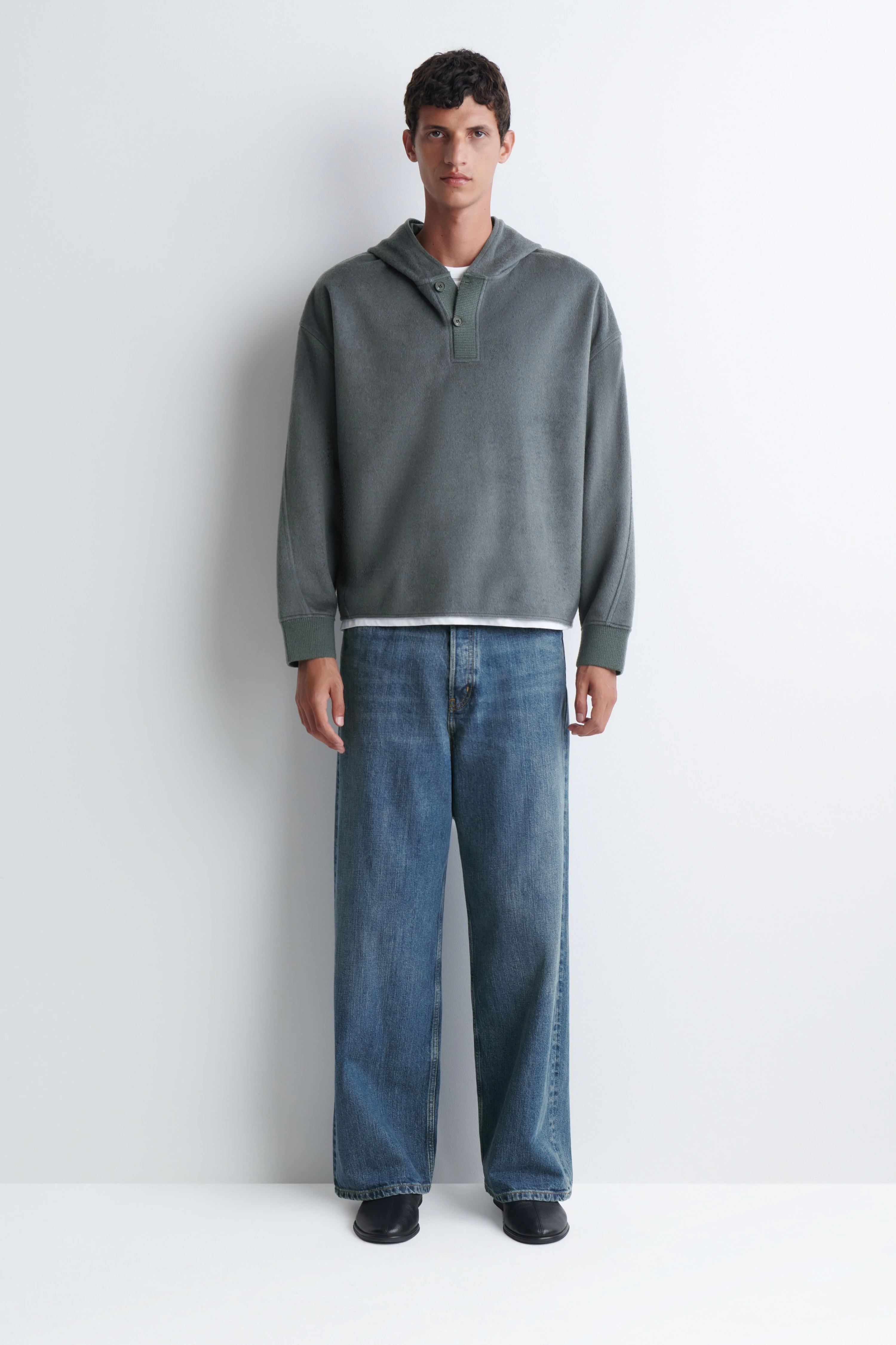 BRUSHED JERSEY HENLEY HOODIE - 3