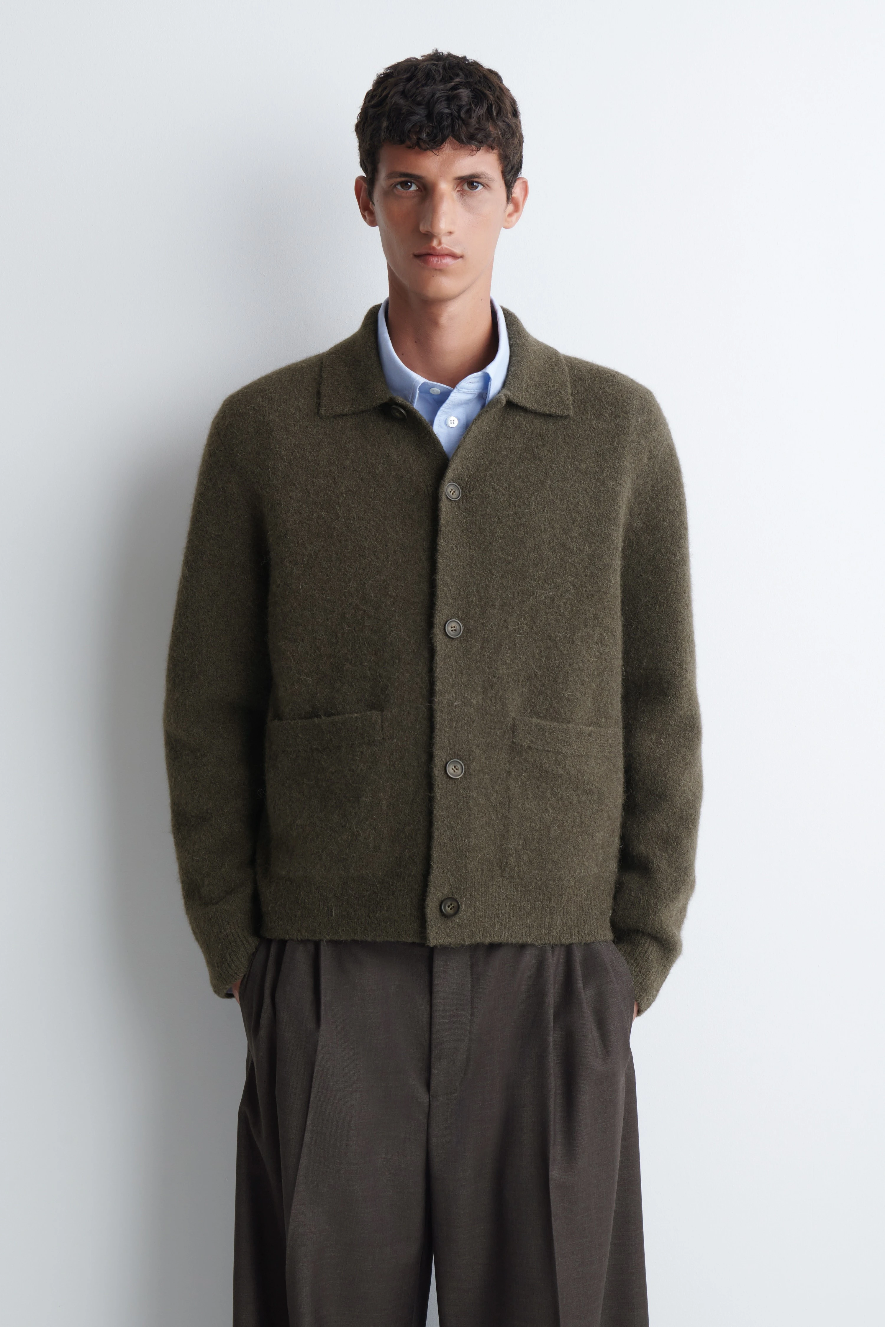 TEXTURED COLLARED CARDIGAN - 1