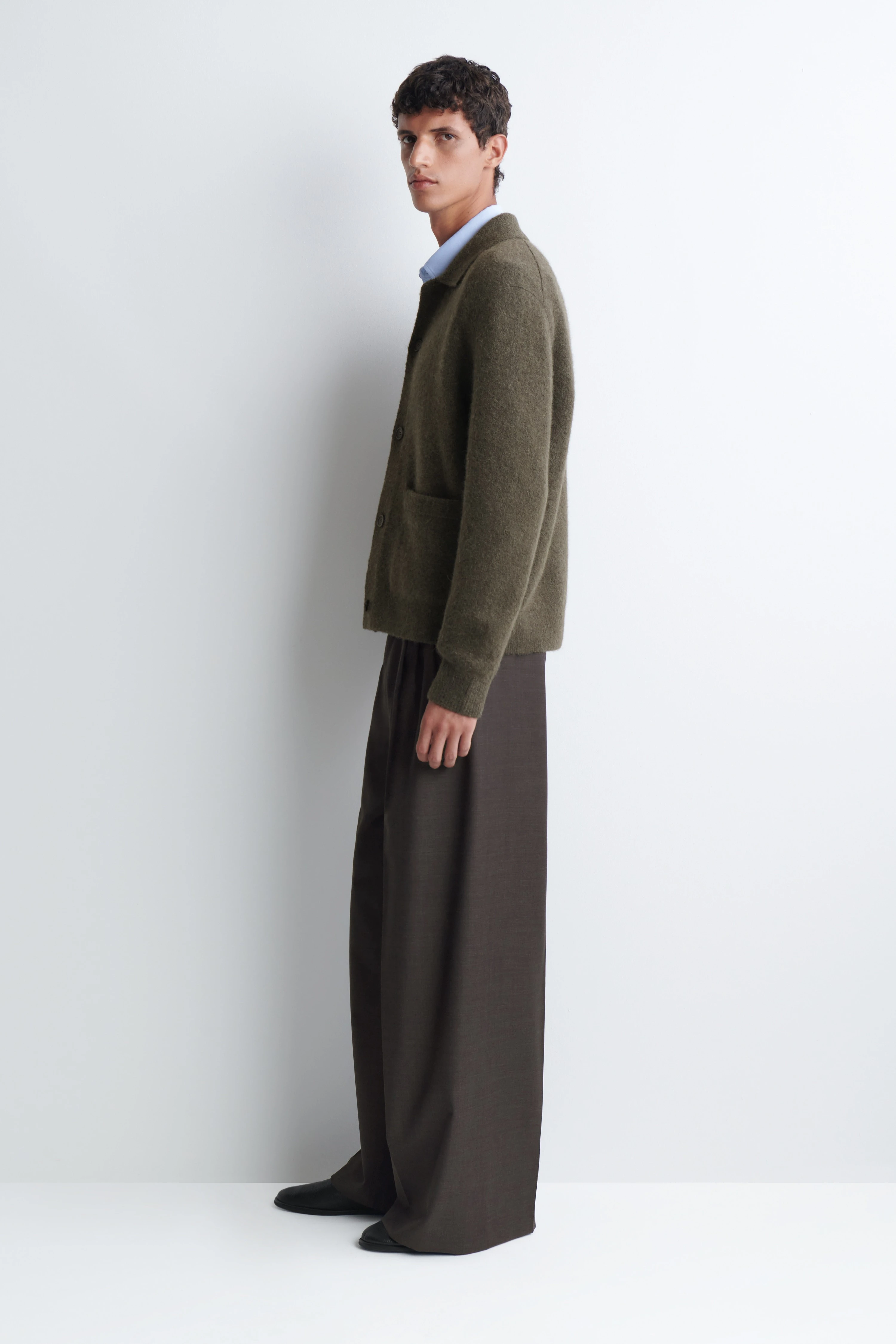 TEXTURED COLLARED CARDIGAN - 4