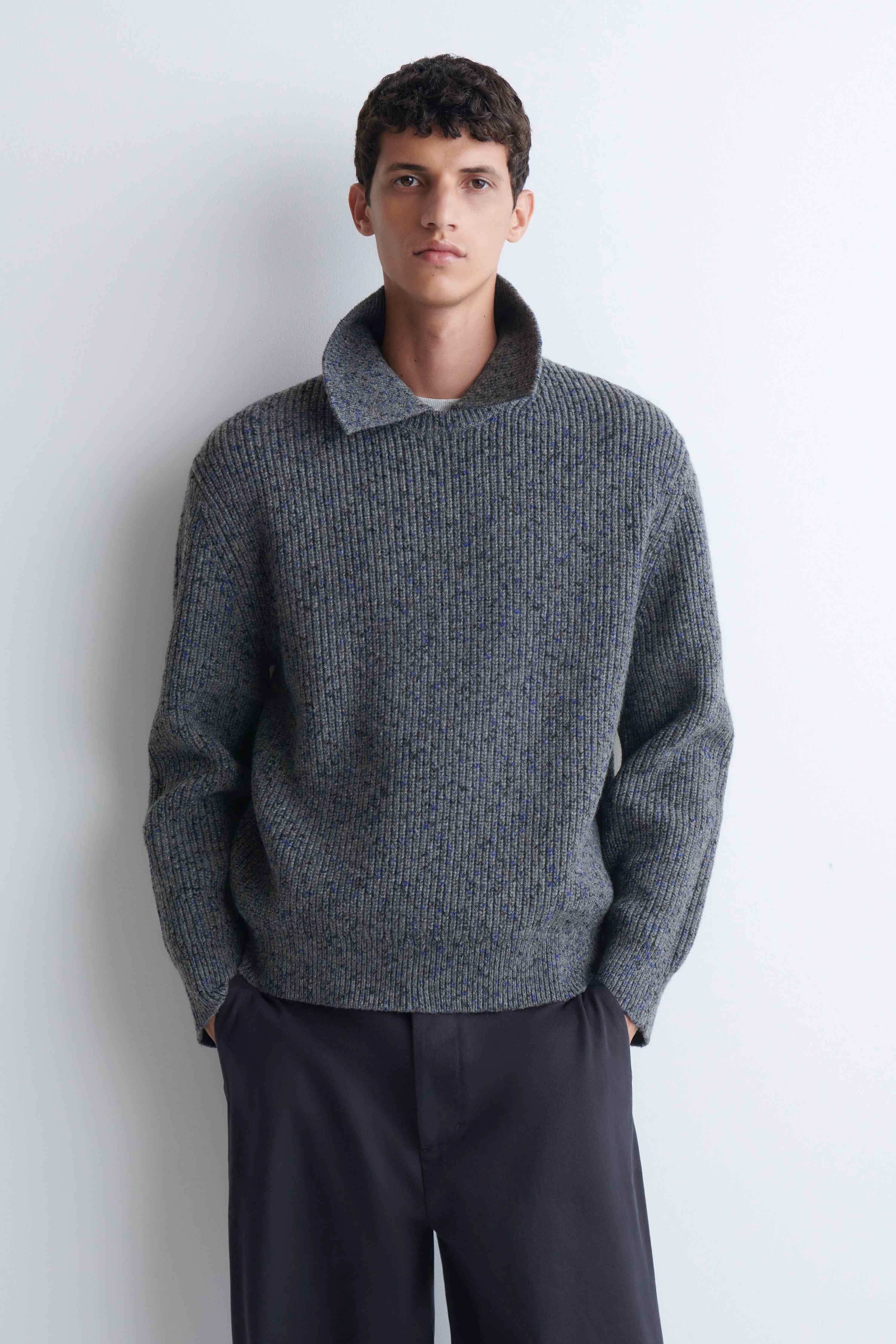 DONEGAL-EFFECT WOOL-COTTON POLO JUMPER - 1