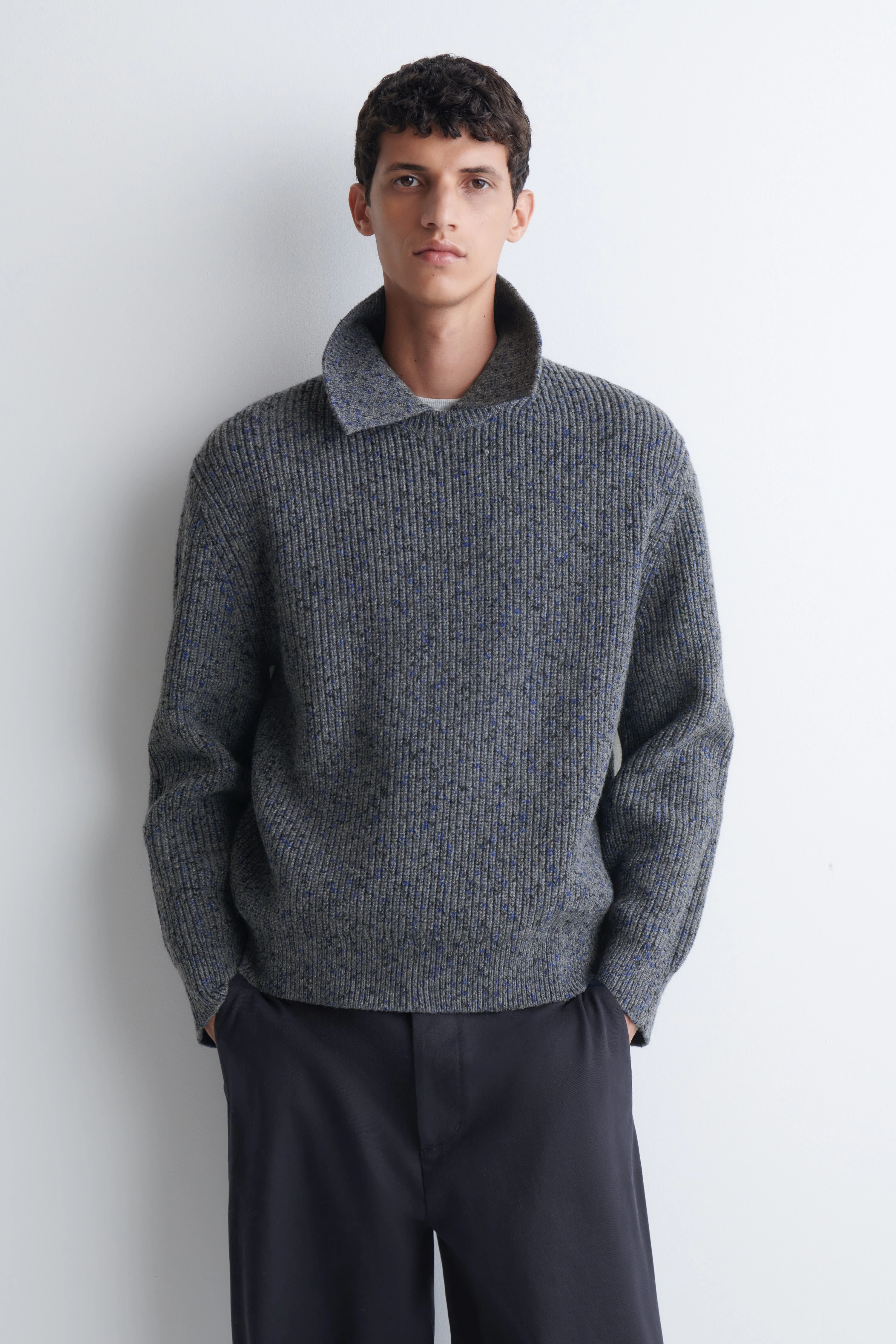 DONEGAL-EFFECT WOOL-COTTON POLO JUMPER - 1