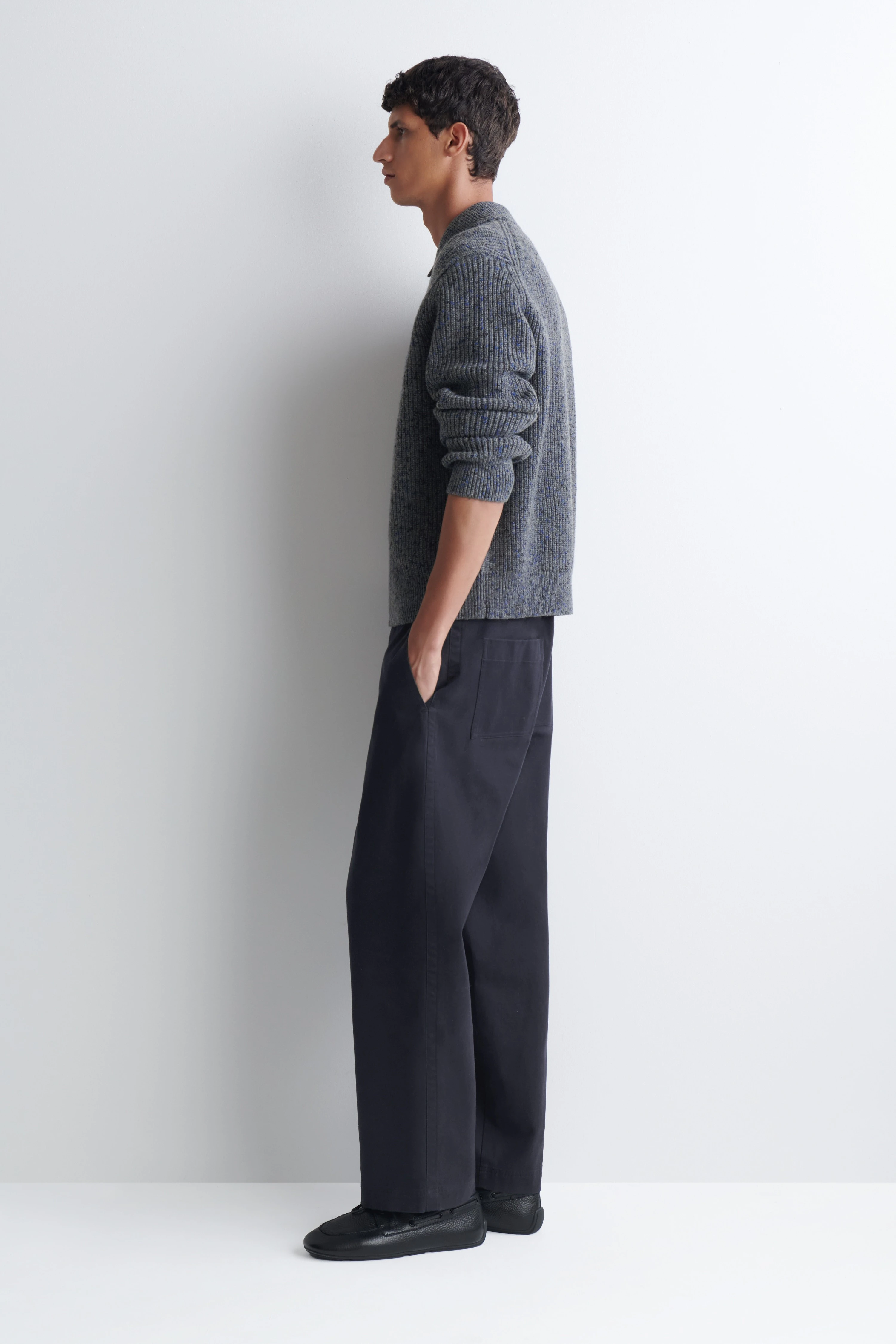 DONEGAL-EFFECT WOOL-COTTON POLO JUMPER - 4