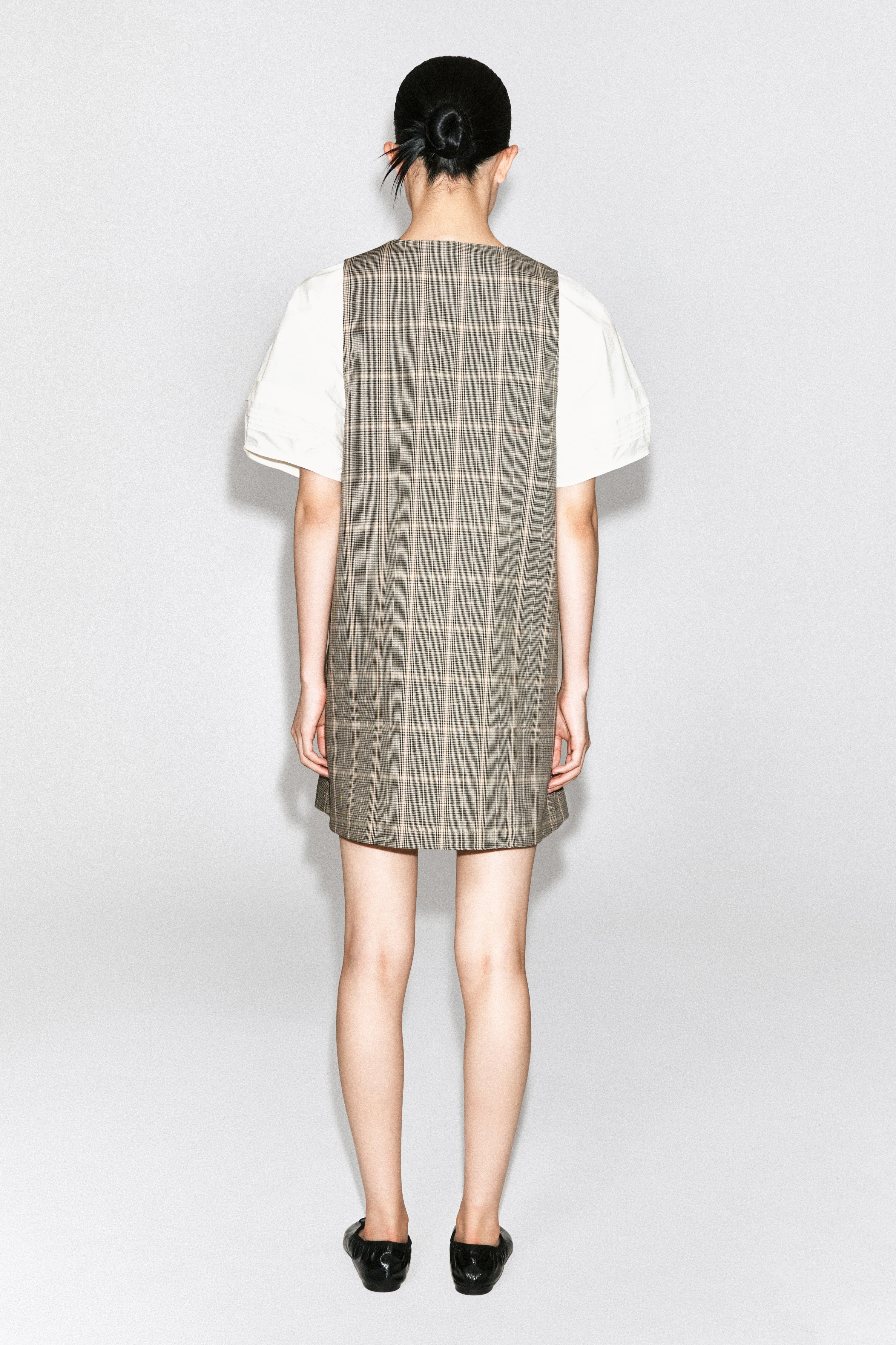 CHECKED WOOL MINI PINAFORE DRESS - 2
