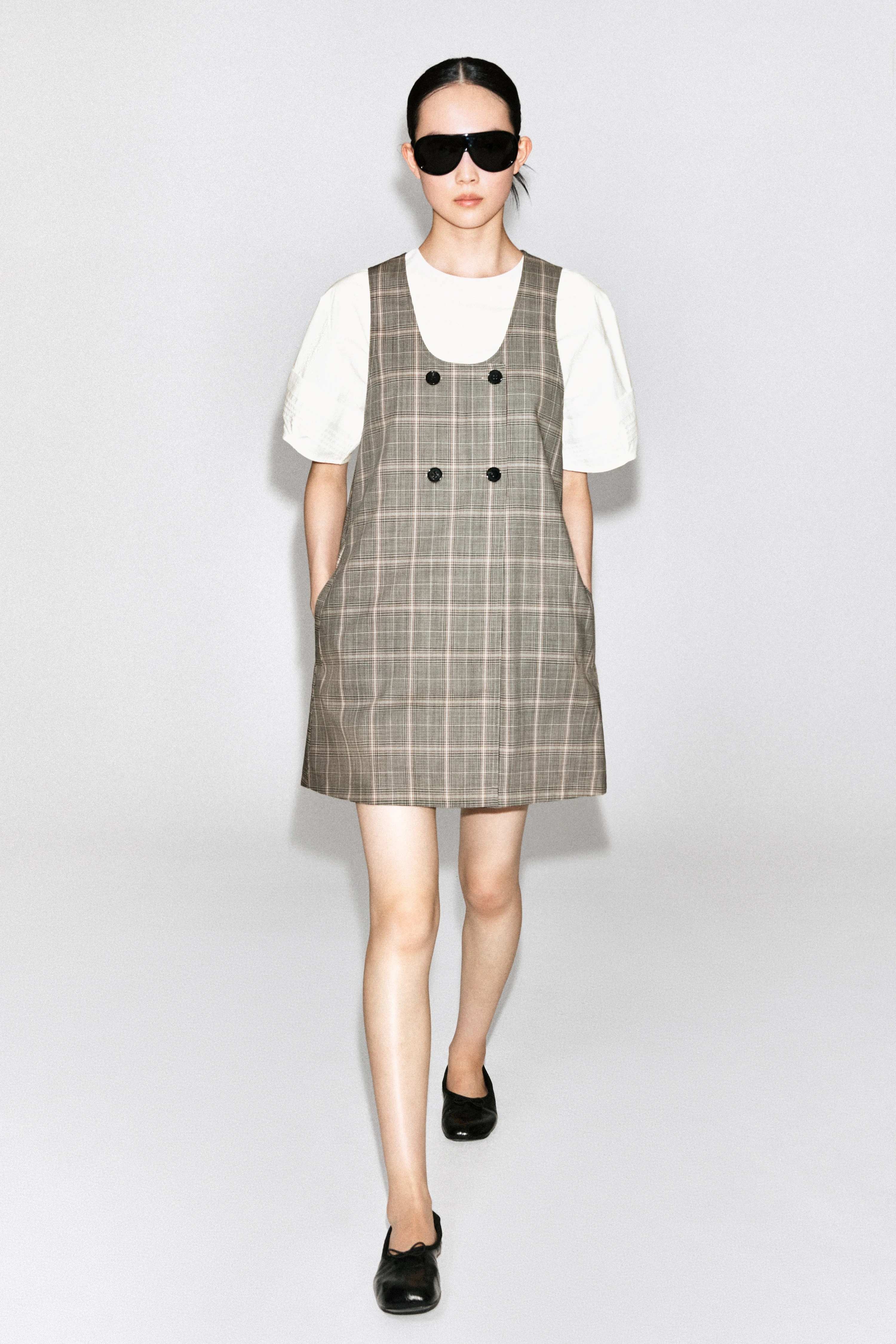 CHECKED WOOL MINI PINAFORE DRESS - 3