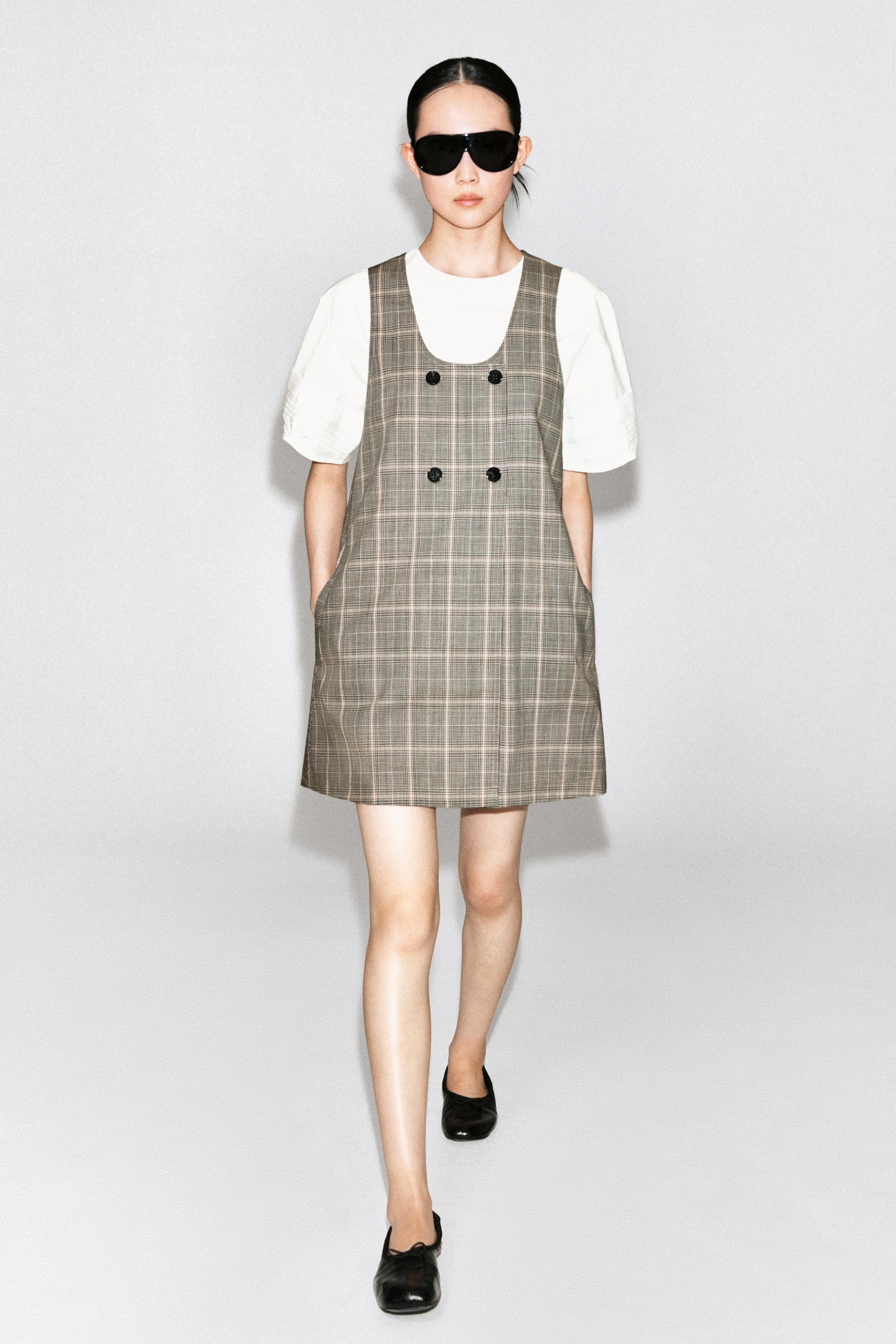 CHECKED WOOL MINI PINAFORE DRESS - 3