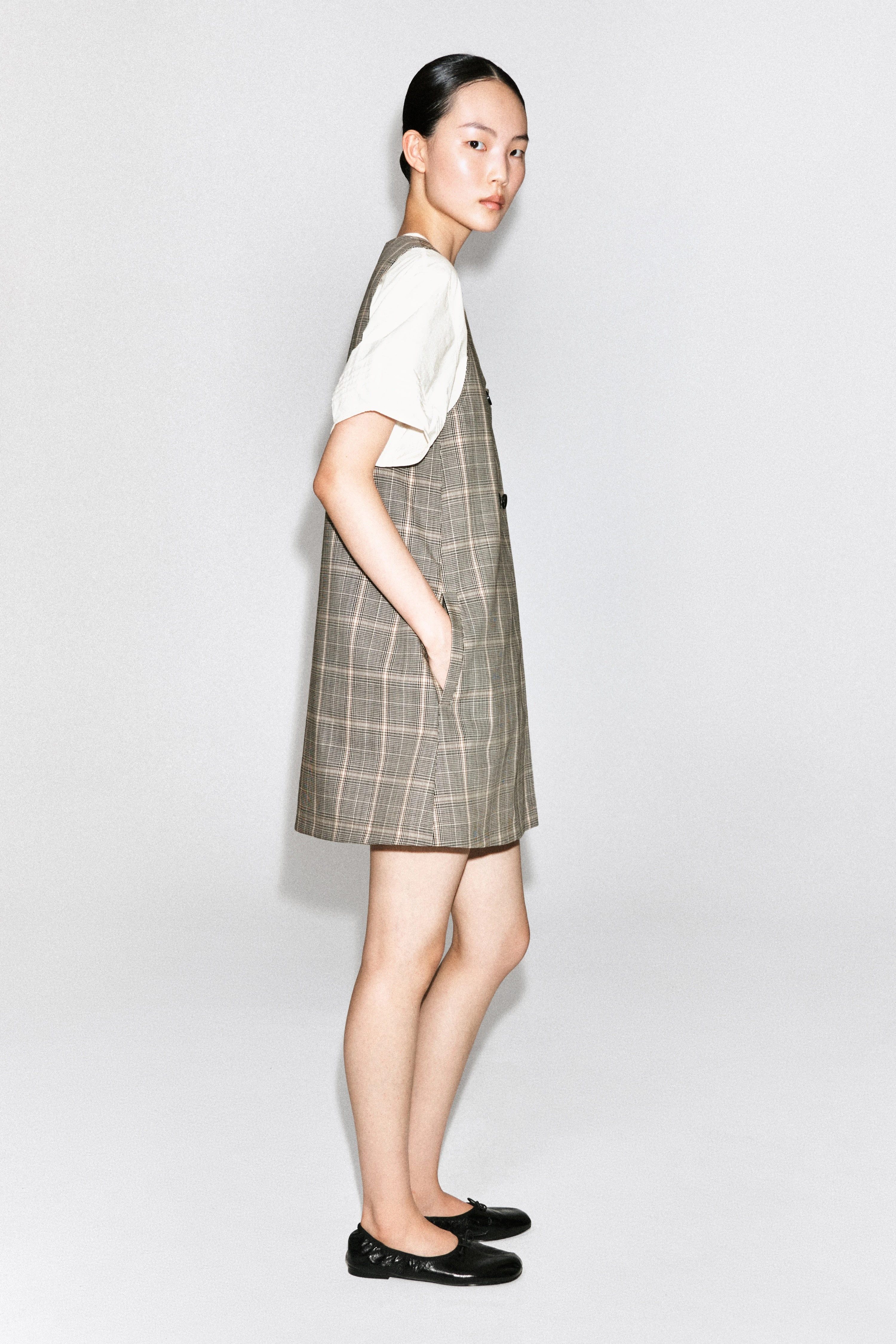 CHECKED WOOL MINI PINAFORE DRESS - 4