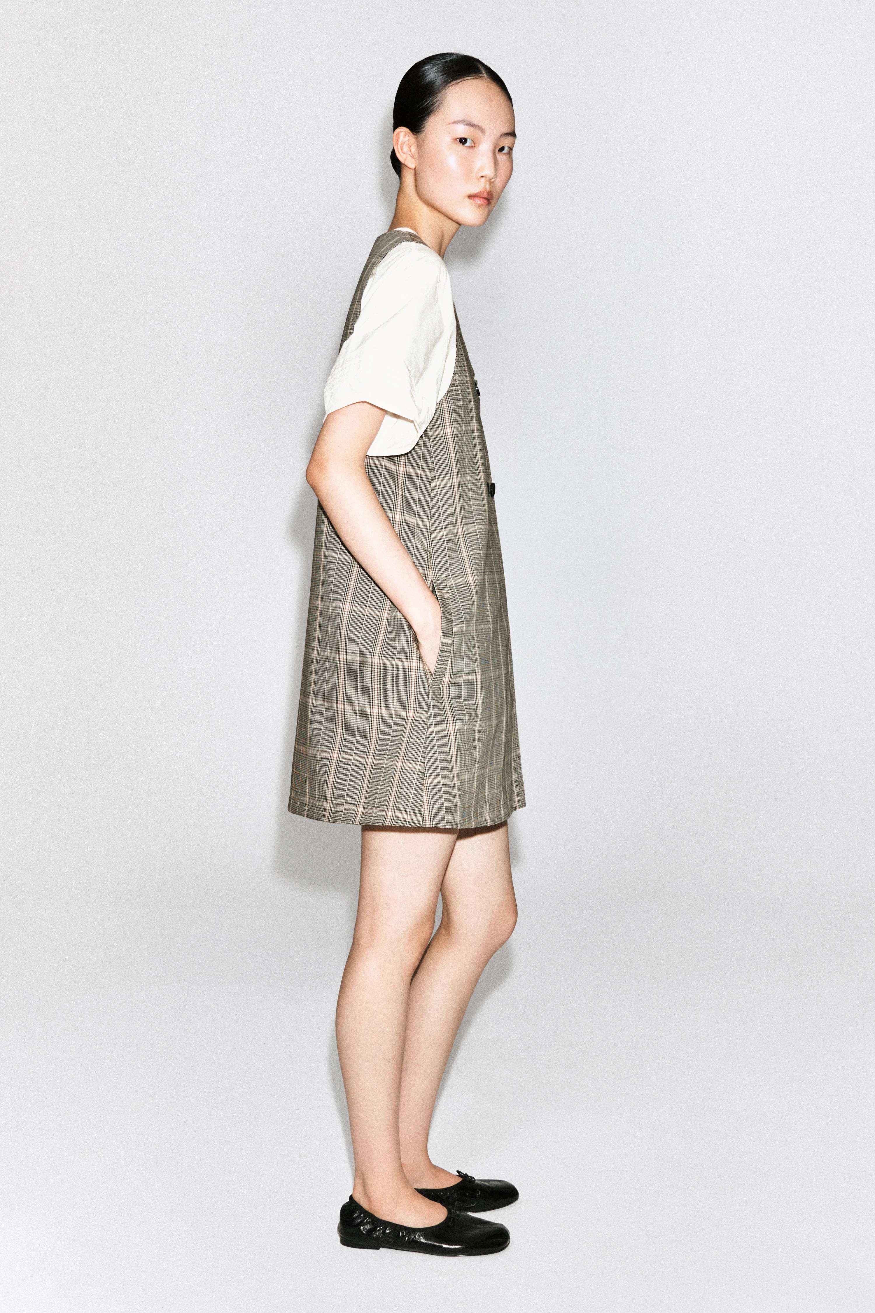 CHECKED WOOL MINI PINAFORE DRESS - 4