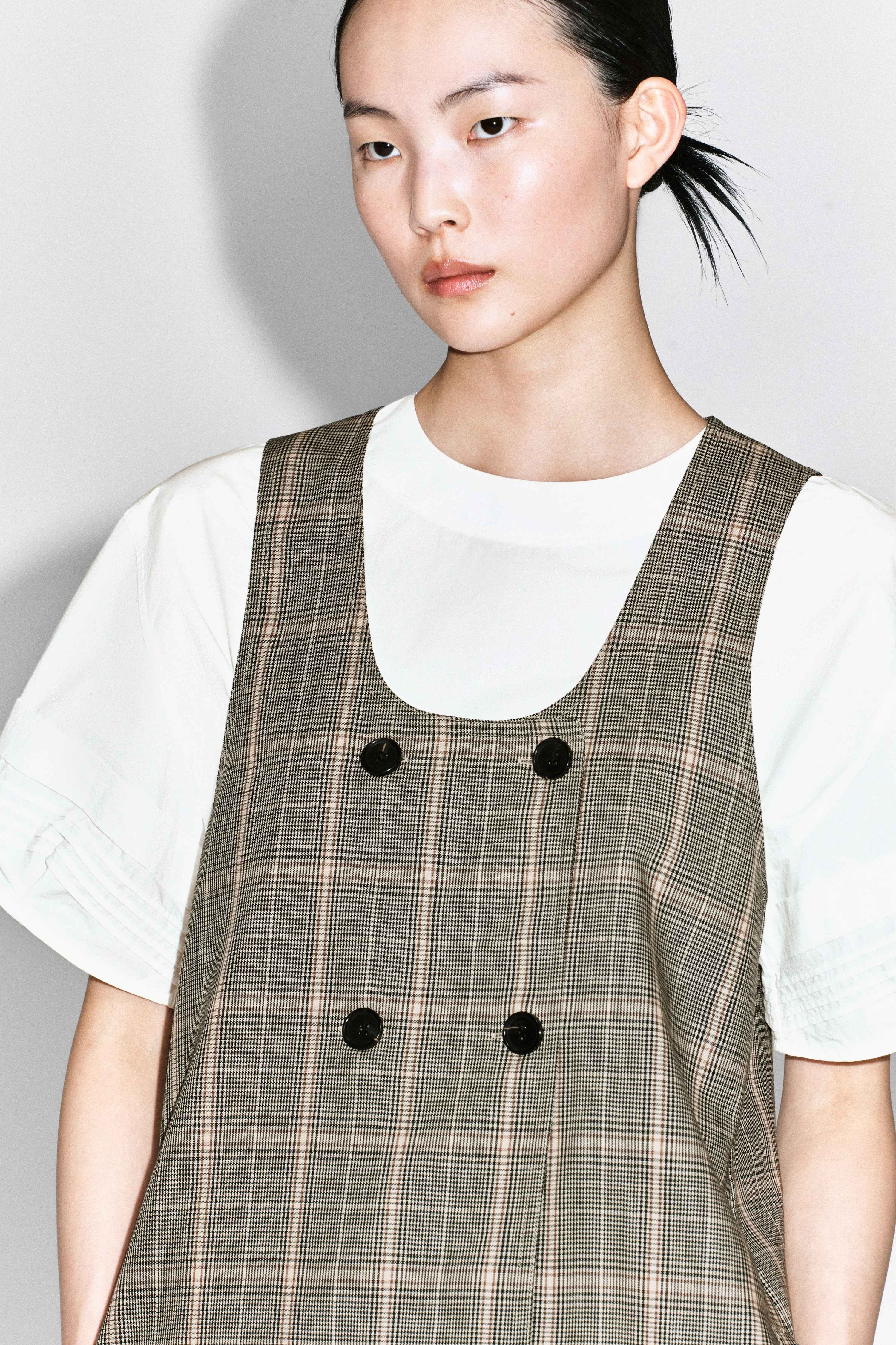 CHECKED WOOL MINI PINAFORE DRESS - 5