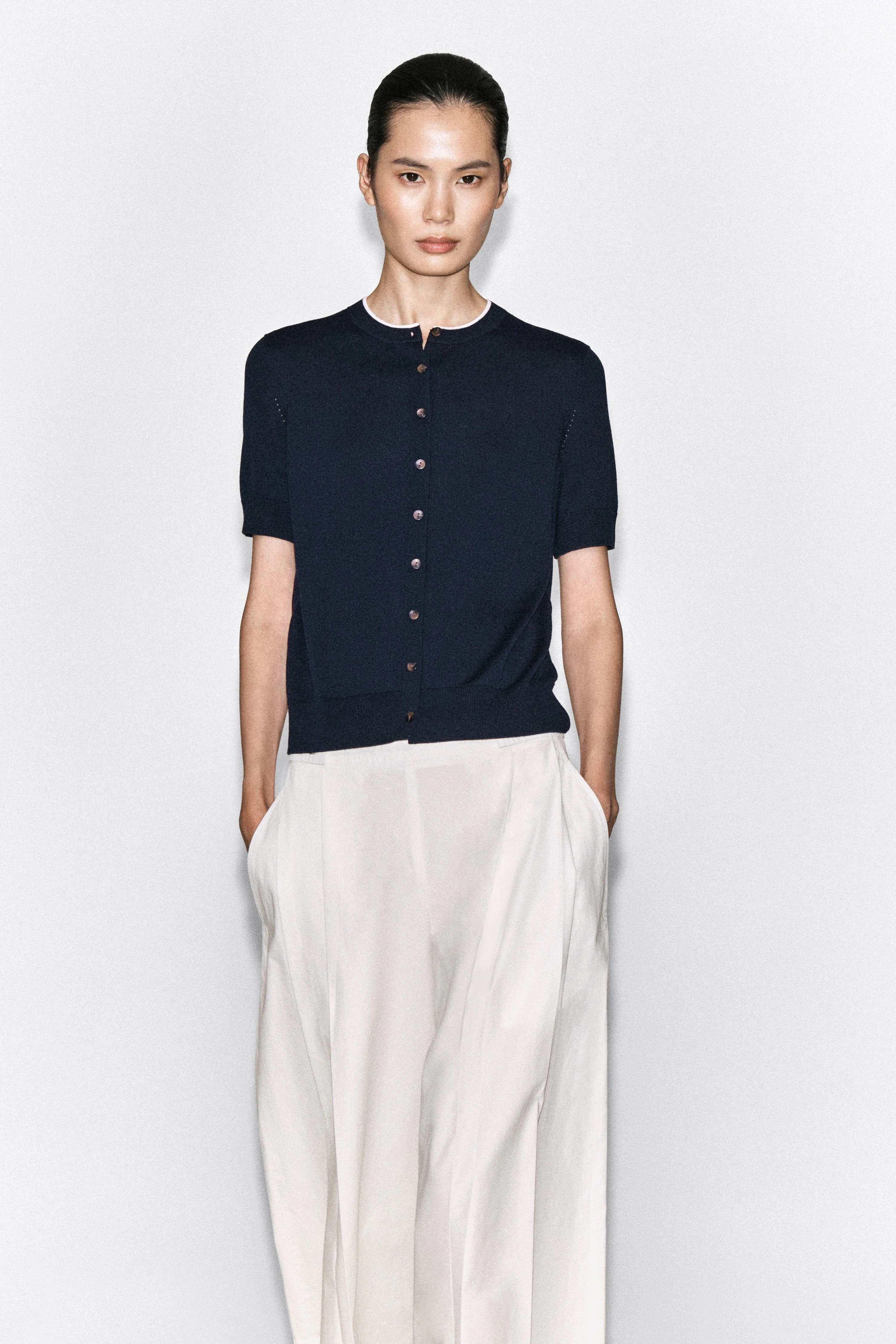 SHRUNKEN SHORT-SLEEVED CARDIGAN - 1