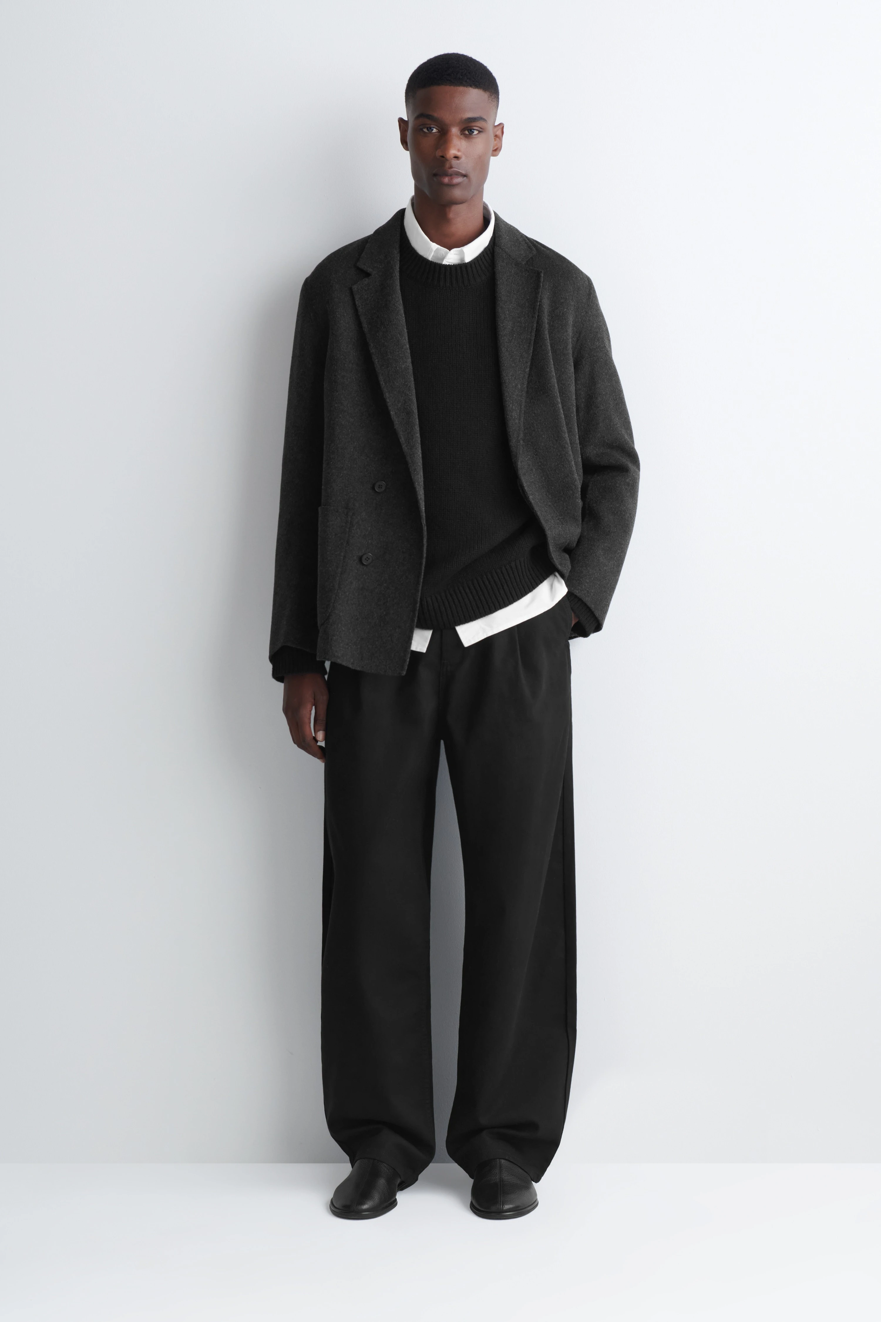 BUCKLED DENIM RELAXED-FIT BARREL-LEG TROUSERS