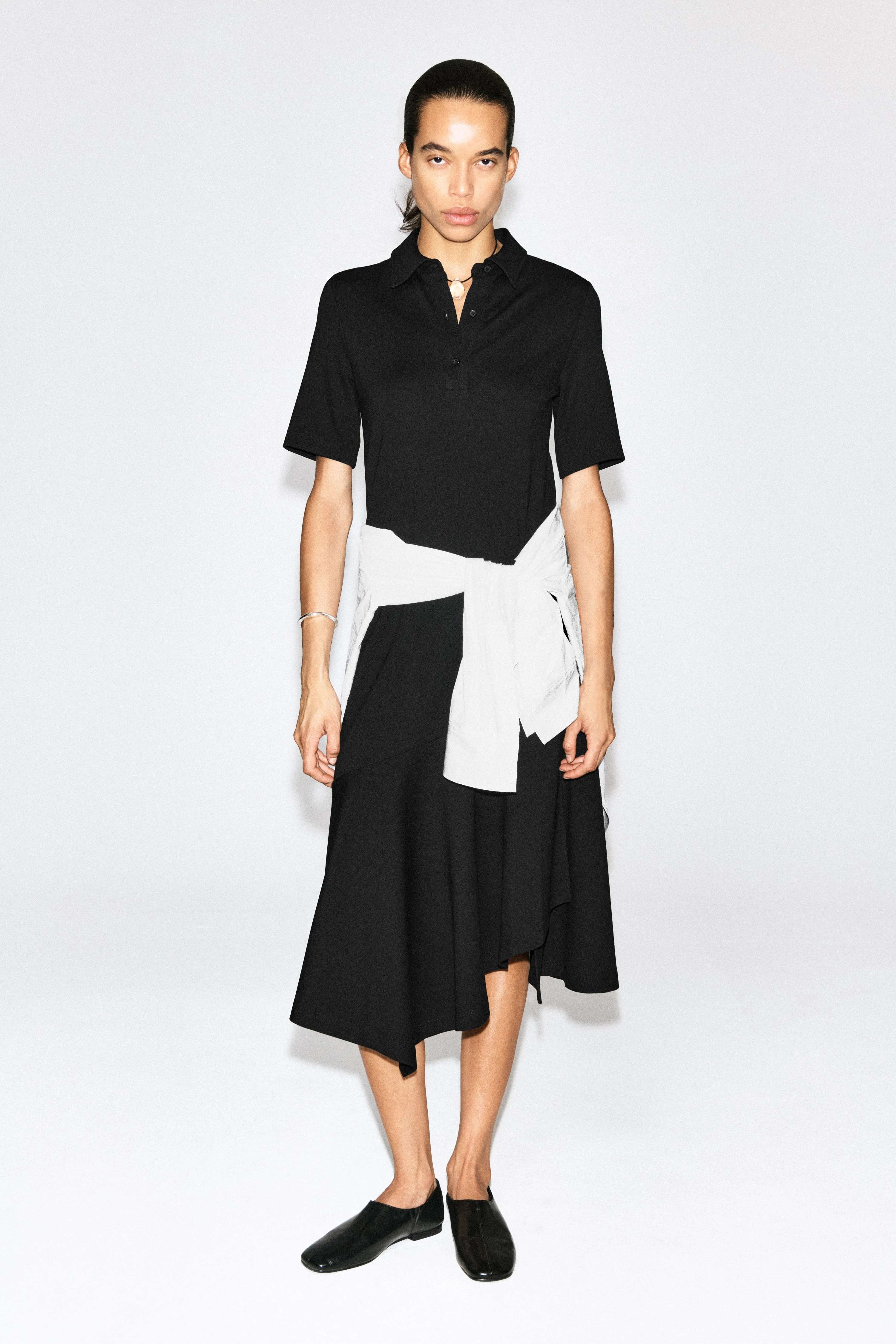 FLARED JERSEY MIDI SHIRT DRESS
