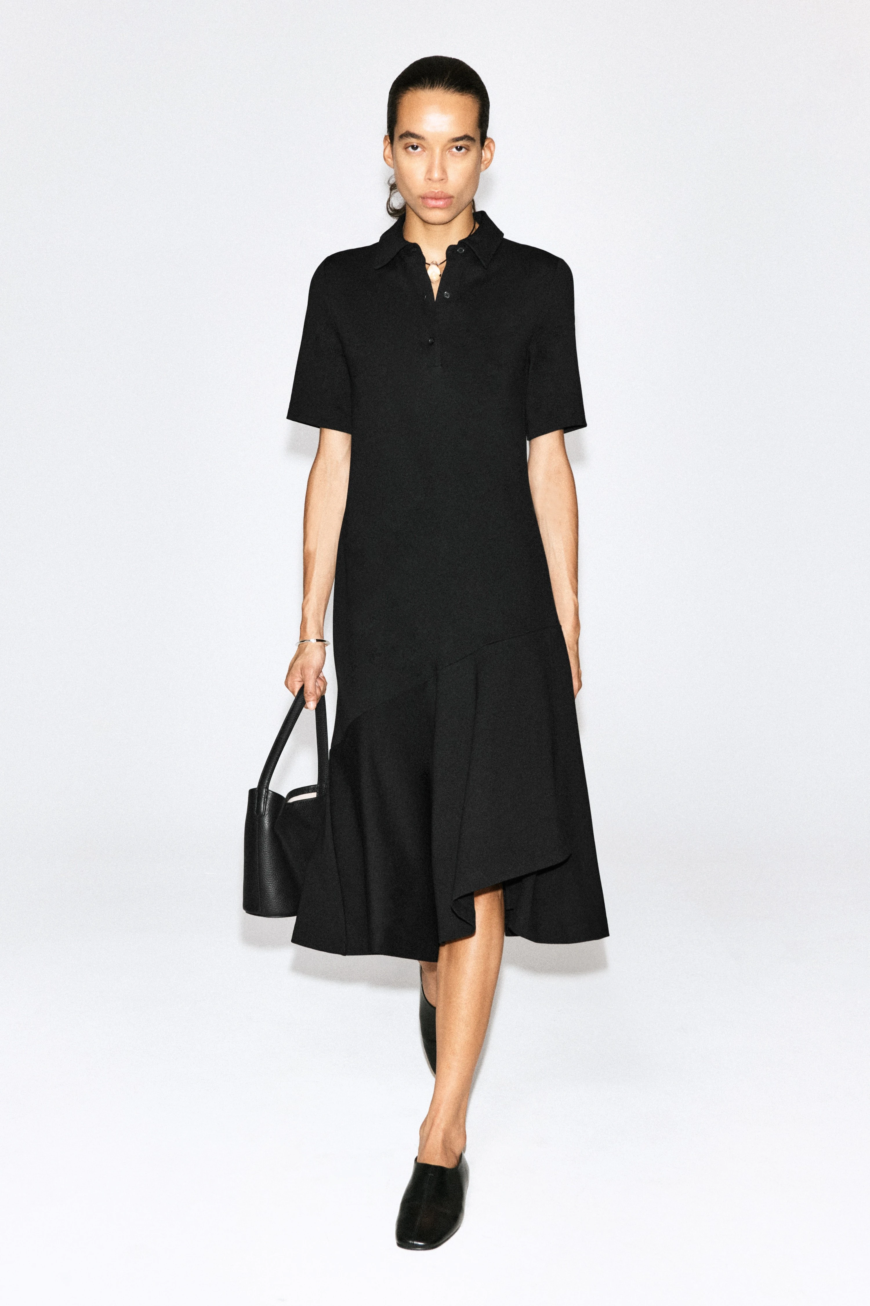 FLARED JERSEY MIDI SHIRT DRESS - 4