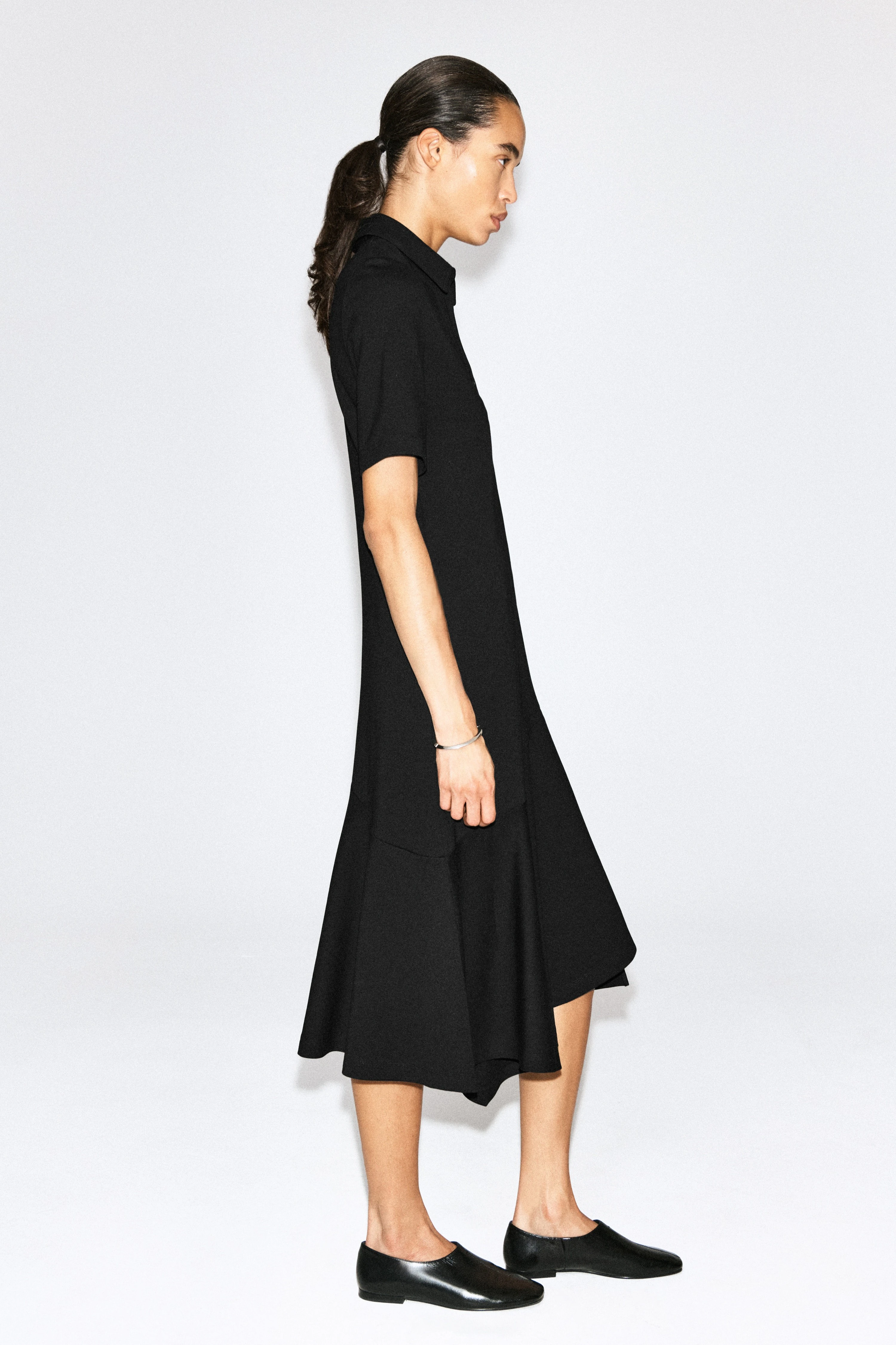 FLARED JERSEY MIDI SHIRT DRESS - 5