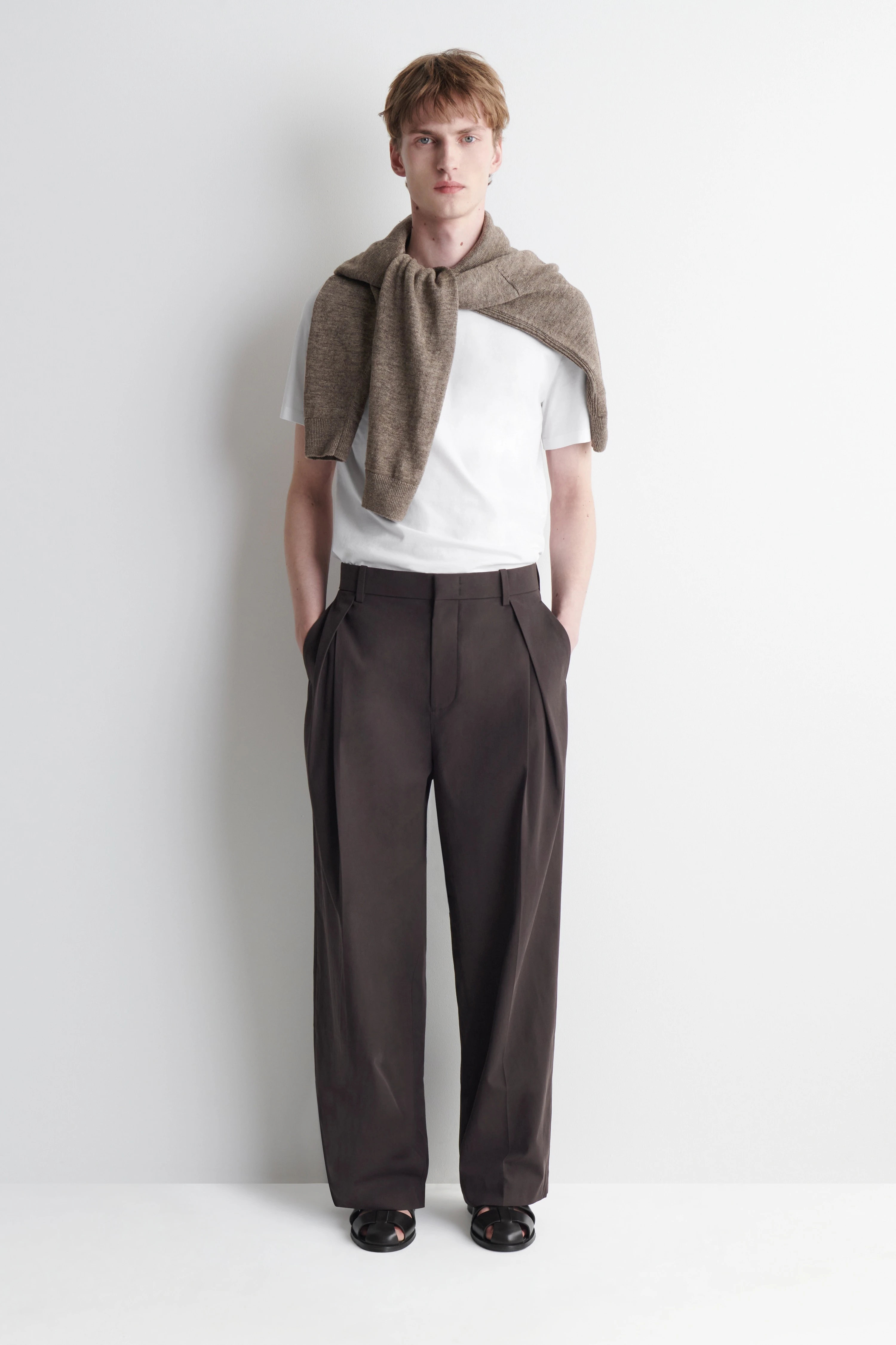 PLEATED COTTON RELAXED-FIT WIDE-LEG TROUSERS - 1
