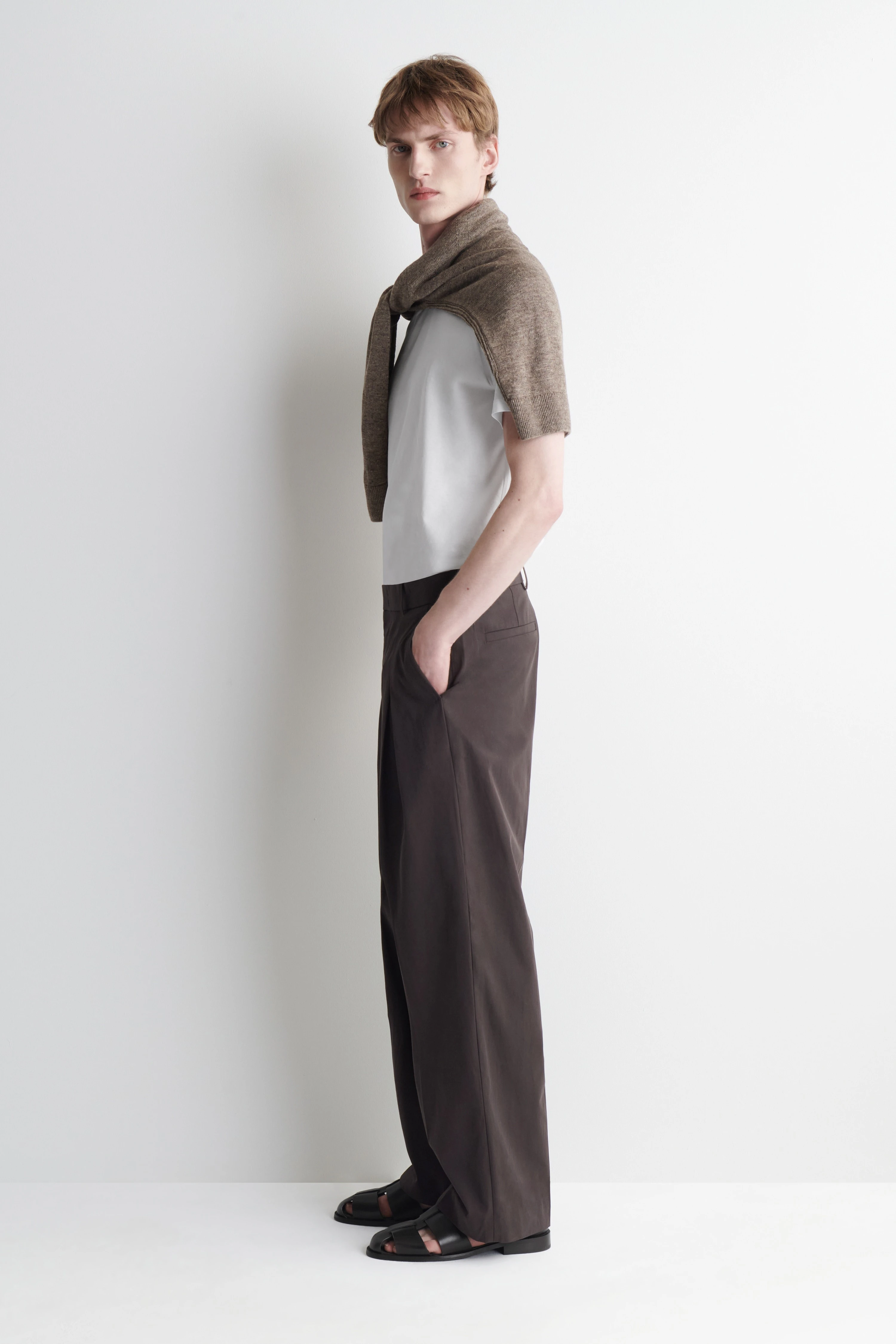 PLEATED COTTON RELAXED-FIT WIDE-LEG TROUSERS - 5
