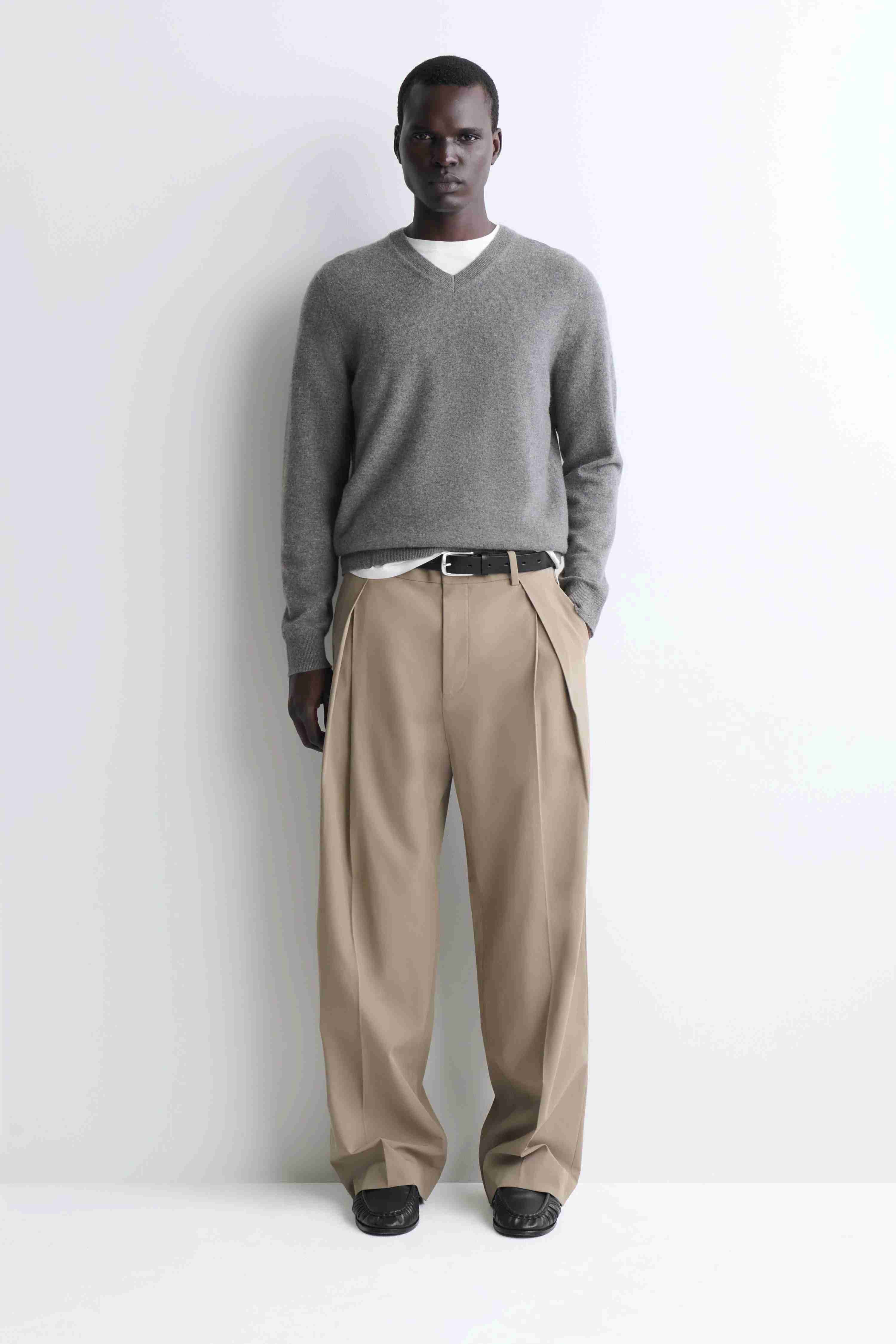 PLEATED COTTON RELAXED-FIT WIDE-LEG TROUSERS - 1