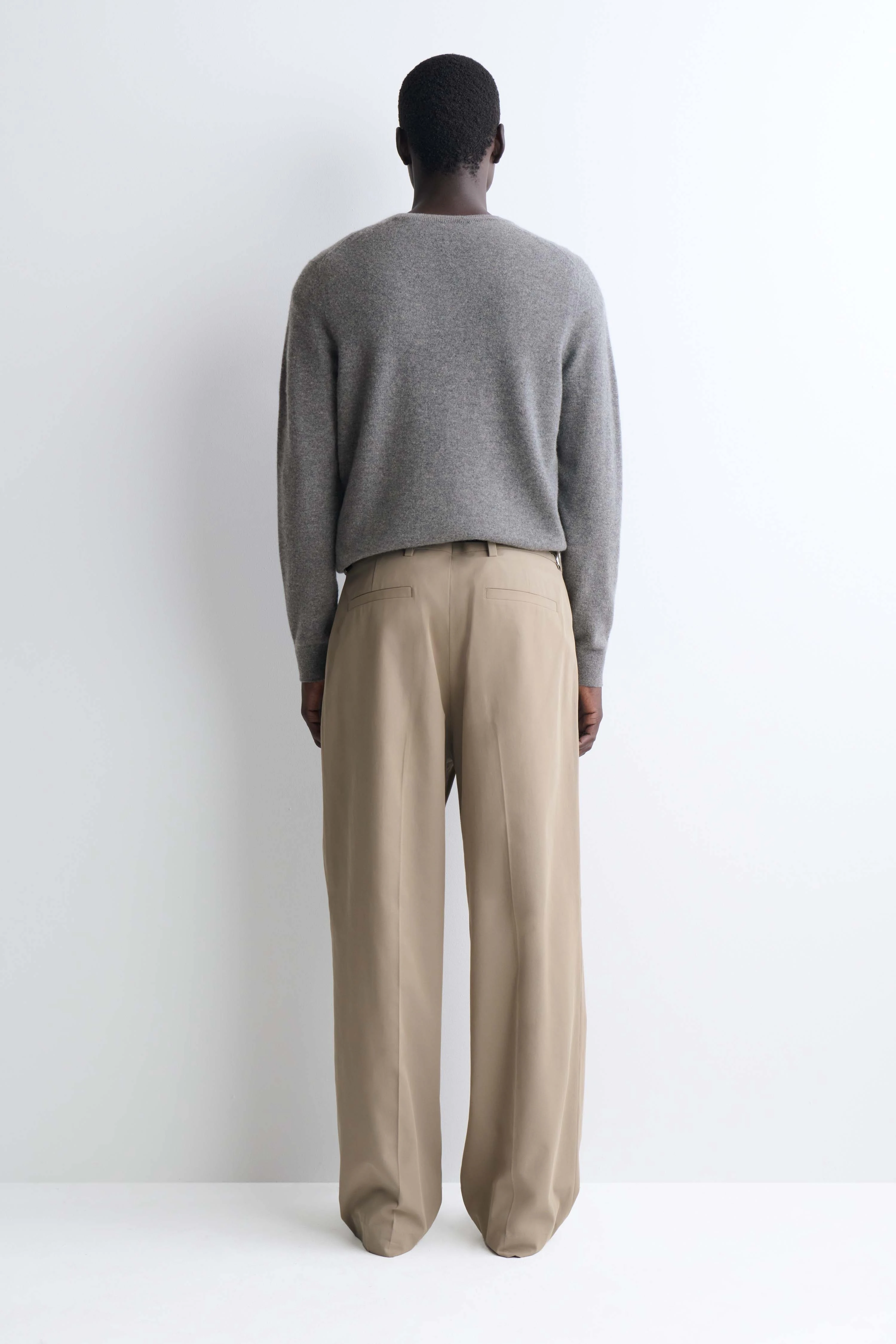 PLEATED COTTON RELAXED-FIT WIDE-LEG TROUSERS