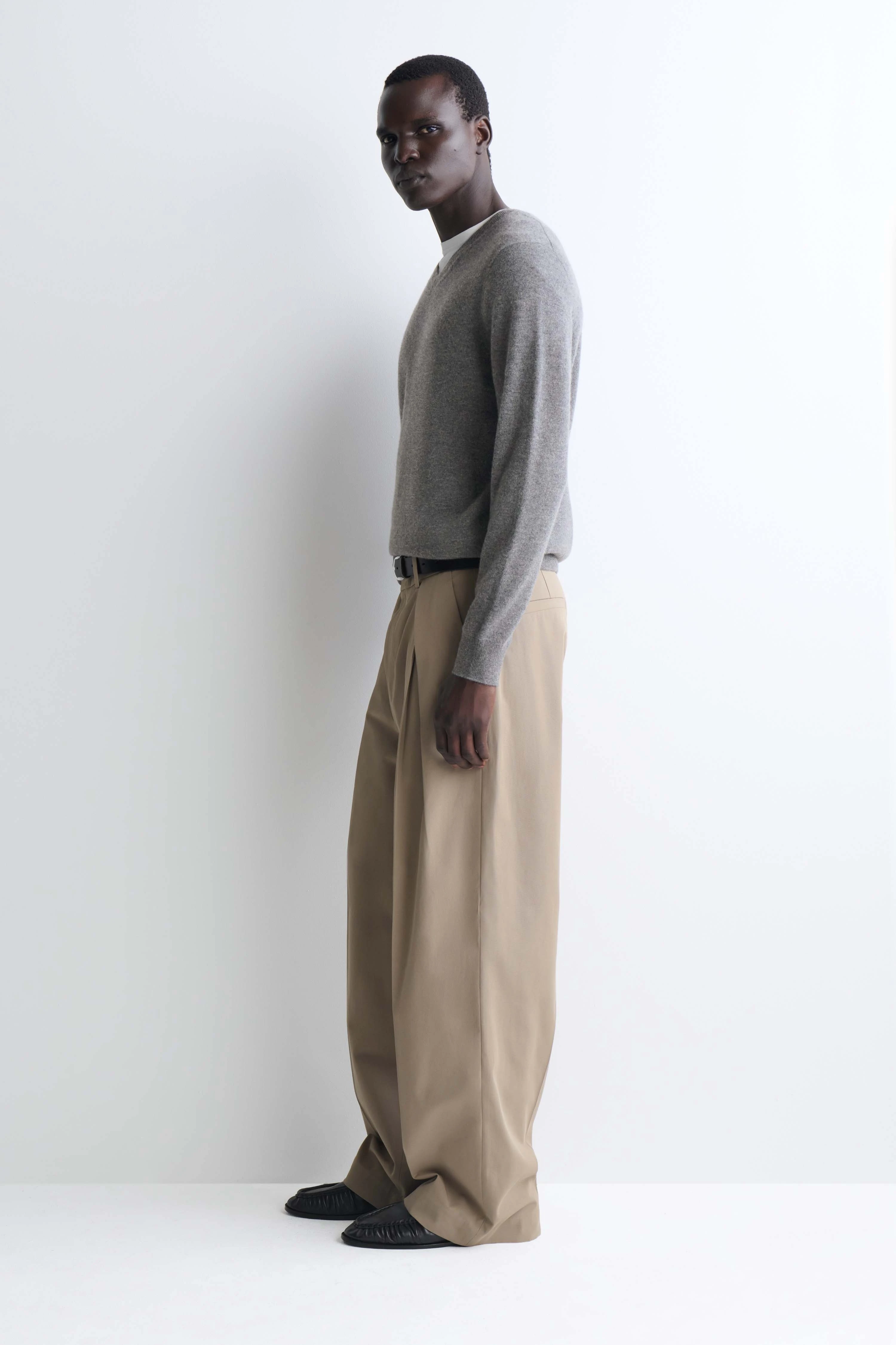 PLEATED COTTON RELAXED-FIT WIDE-LEG TROUSERS - 3
