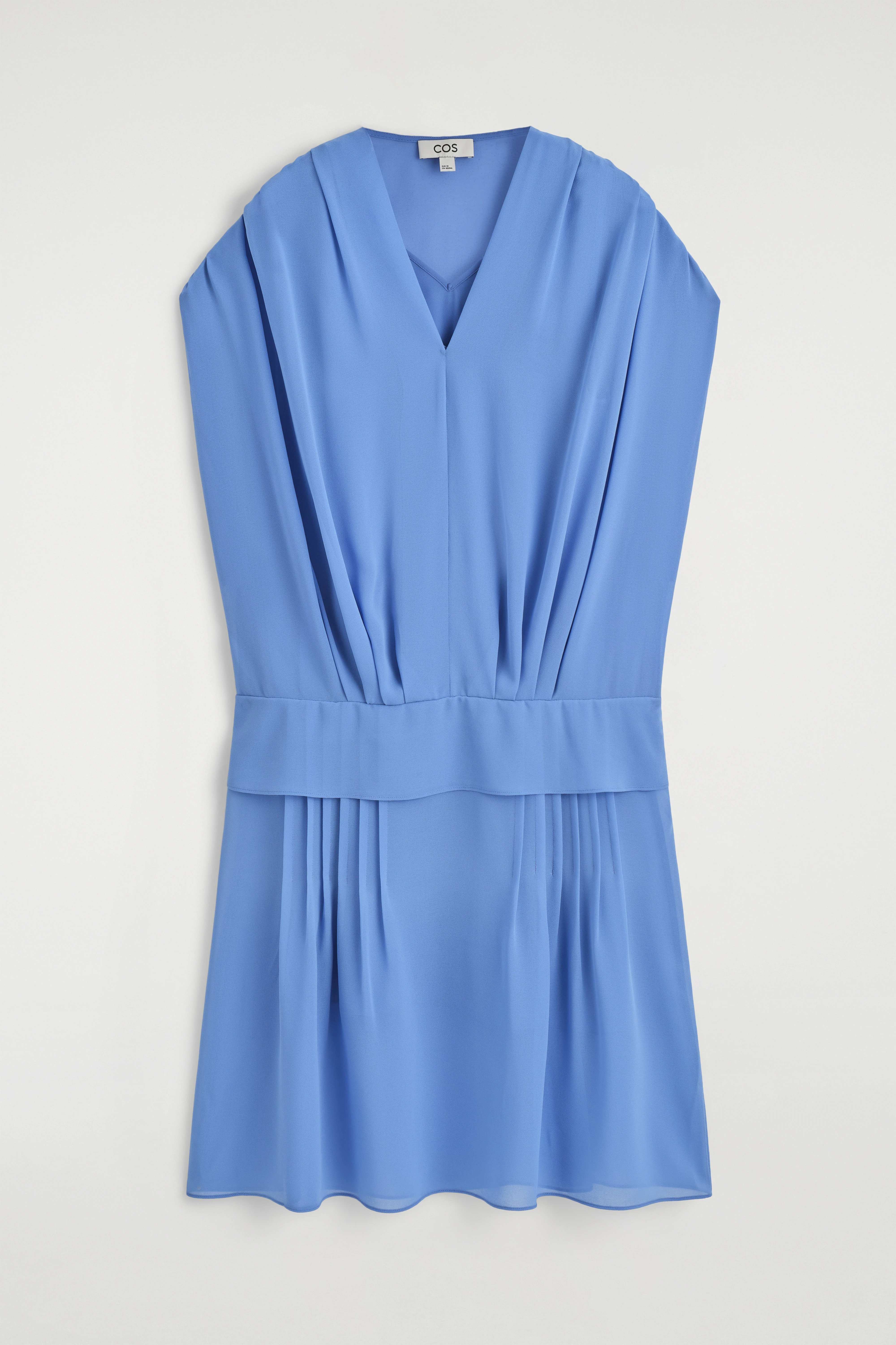 DRAPED PLEATED V-NECK MIDI DRESS - 6