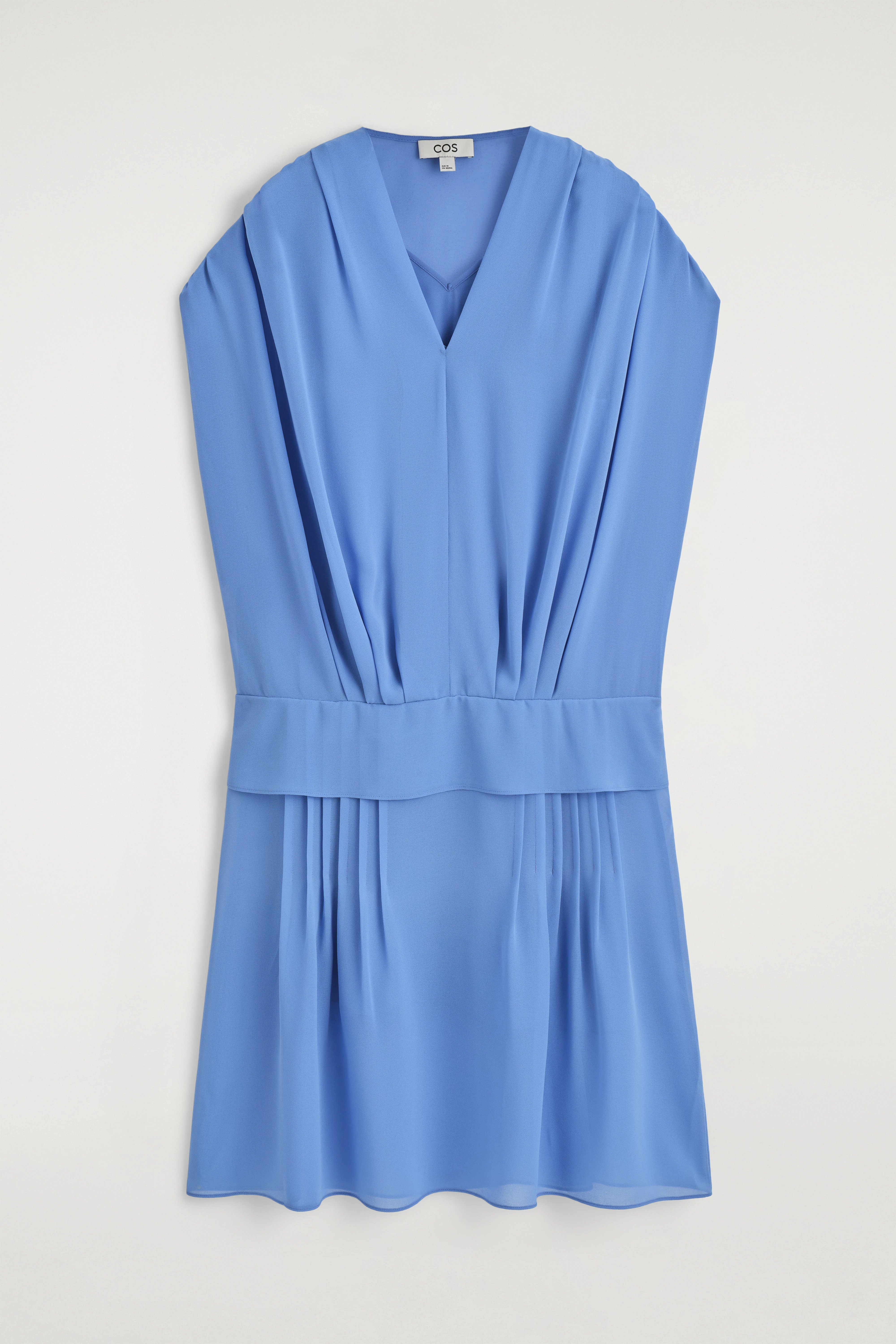 DRAPED PLEATED V-NECK MIDI DRESS - 6