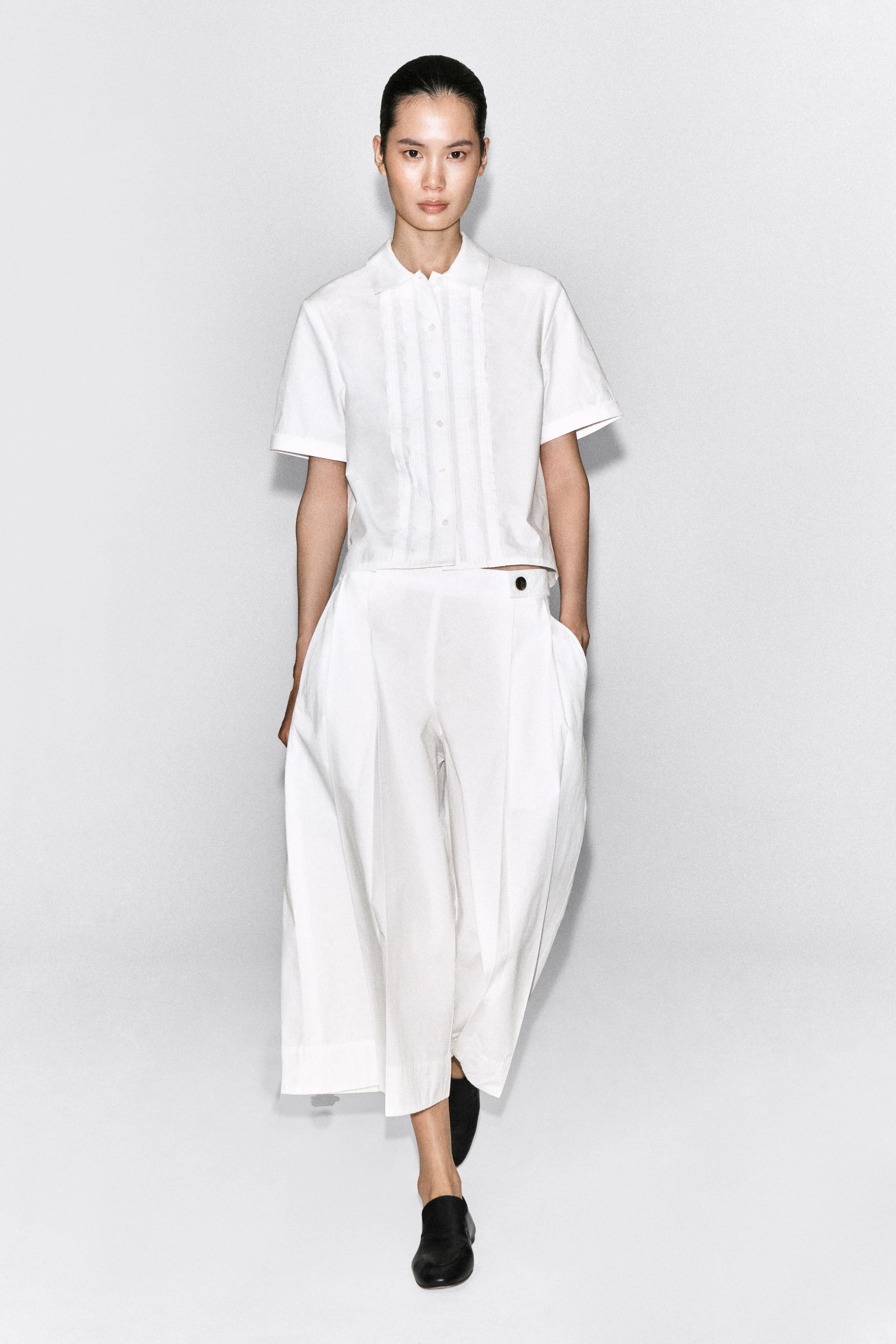 RUFFLED PINTUCKED COTTON BLOUSE - 3