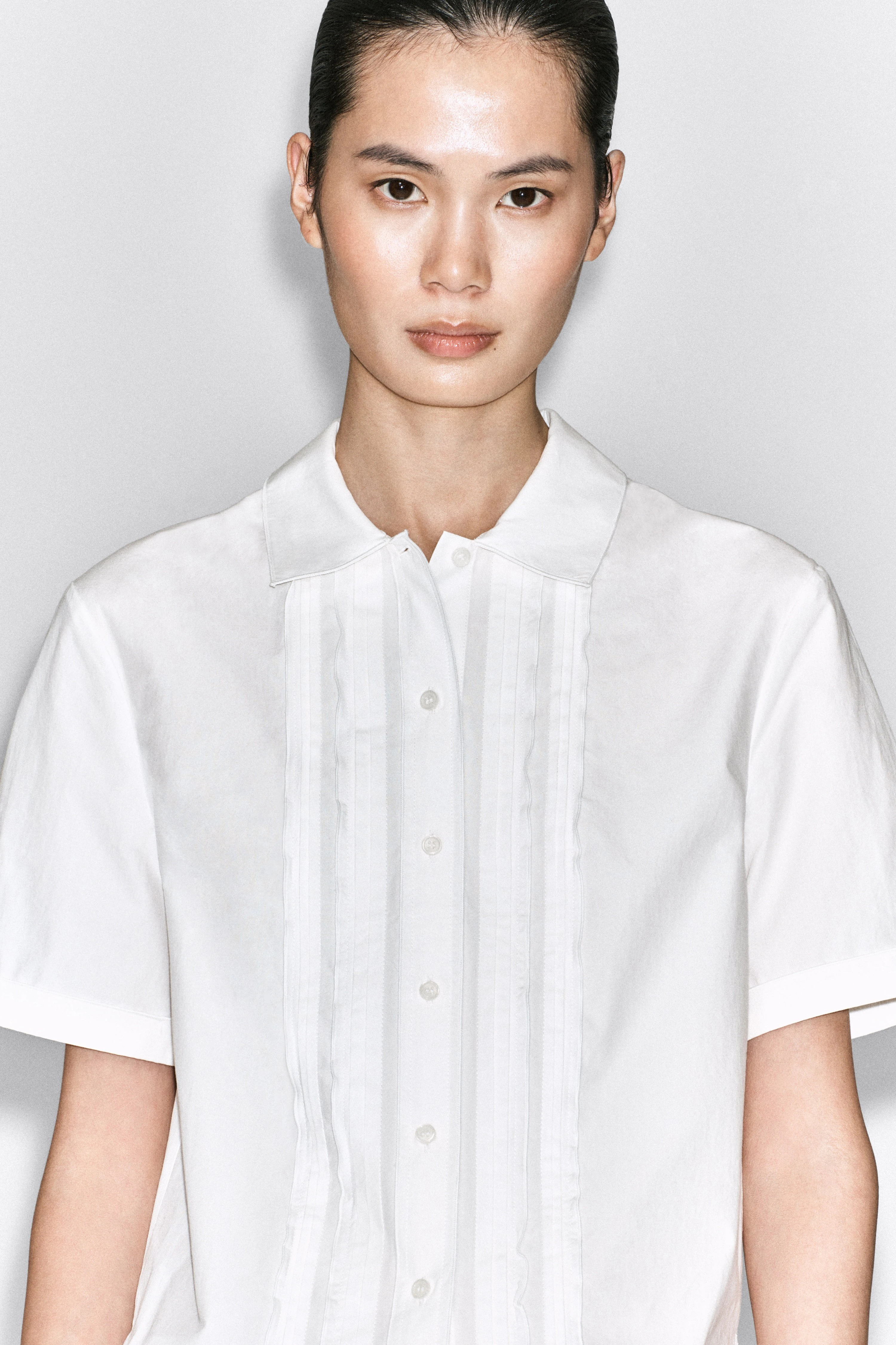 RUFFLED PINTUCKED COTTON BLOUSE - 6