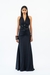 Black Moonlit Bloom Draped Halter Dress